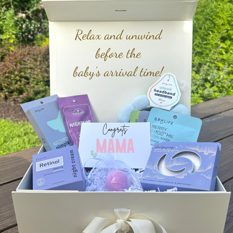 Personalized spa gift set for an expecting mom, part of the gifts for pregnant women collection