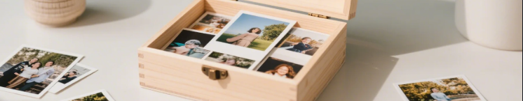 Personalized memory box engraved with message and filled with keepsakes and photos