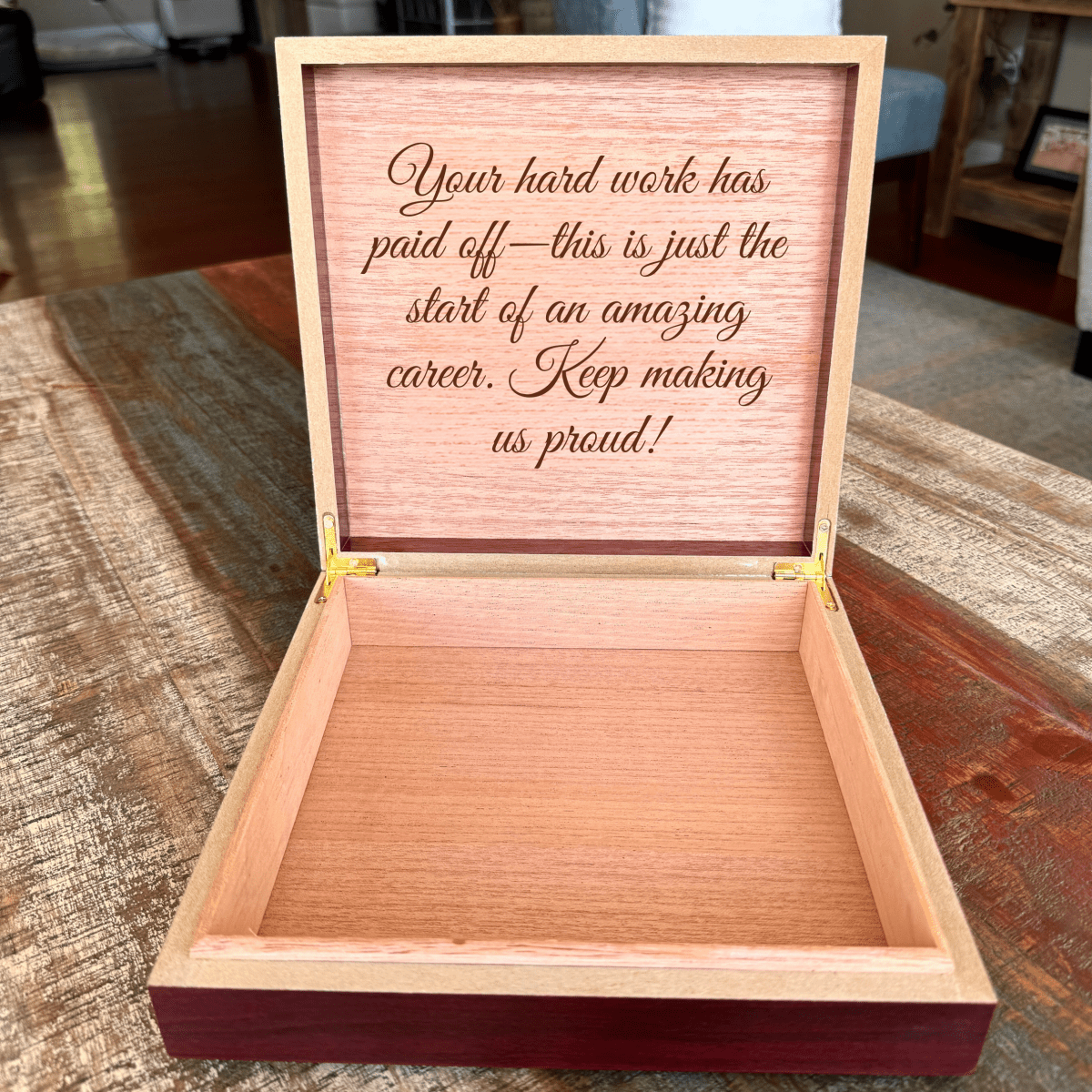 Custom police academy keepsake box with engraved badge design, officer’s name, graduation year, and optional heartfelt message