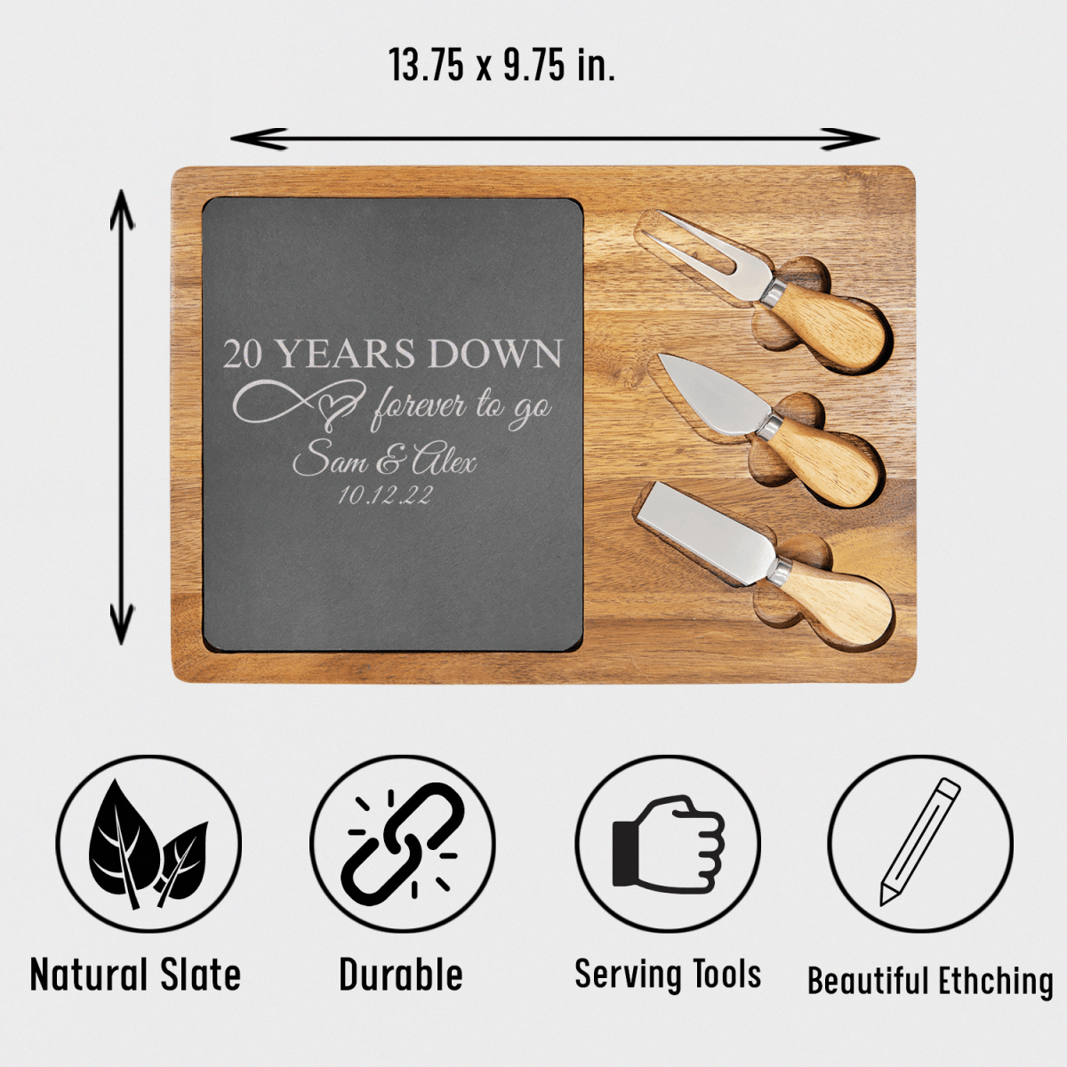 Personalized 20 Years Down Wood Slate Serving Tray for her, Customized Gifts for Women by Groovy Girl Gifts