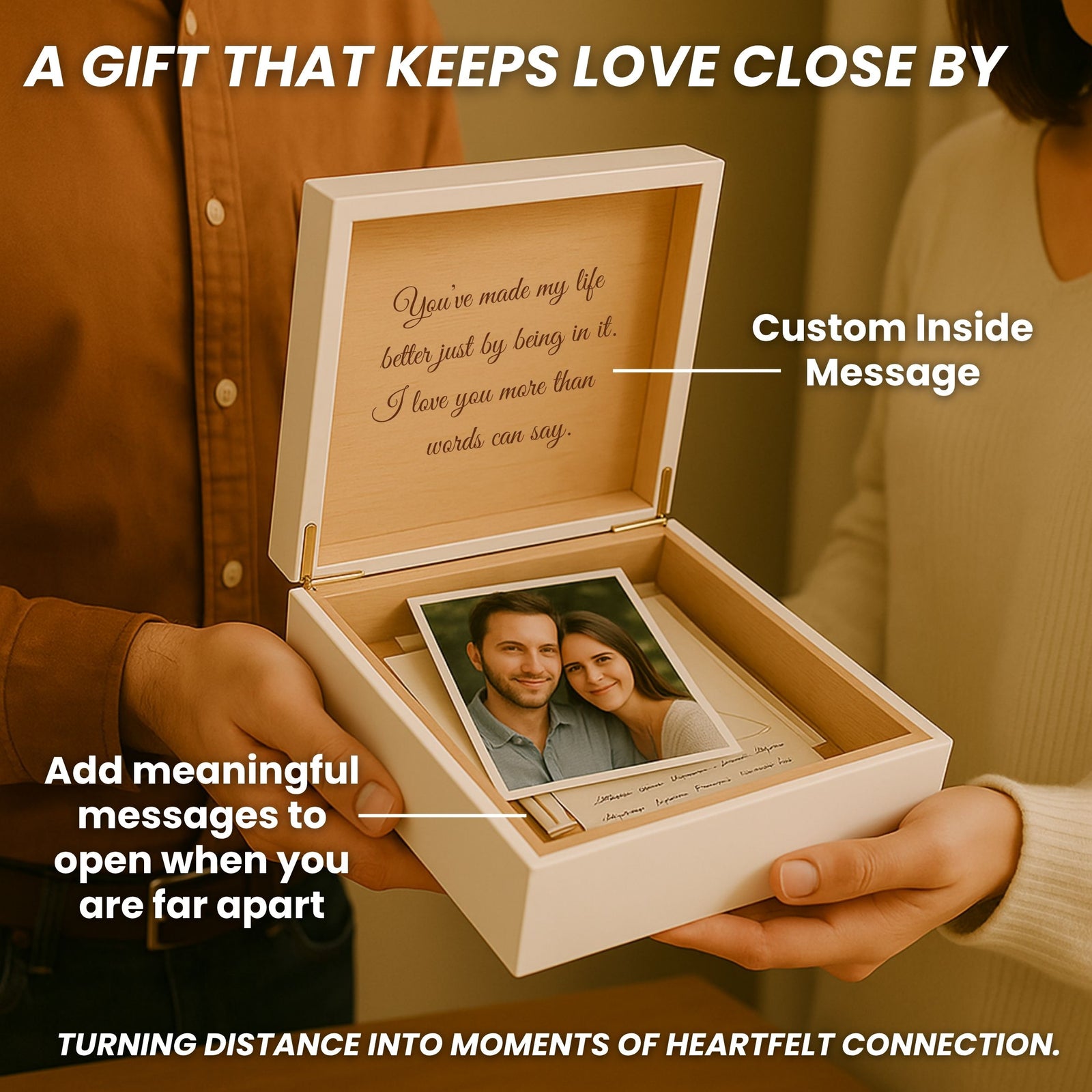 Personalized Stay Close Message Box with Initials on Tree Trunk in White, Teal, or Cherry Finish