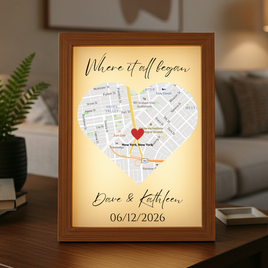Couple's personalized where we met map. Romantic and unique gift for her, weddings, anniversary, special occasion