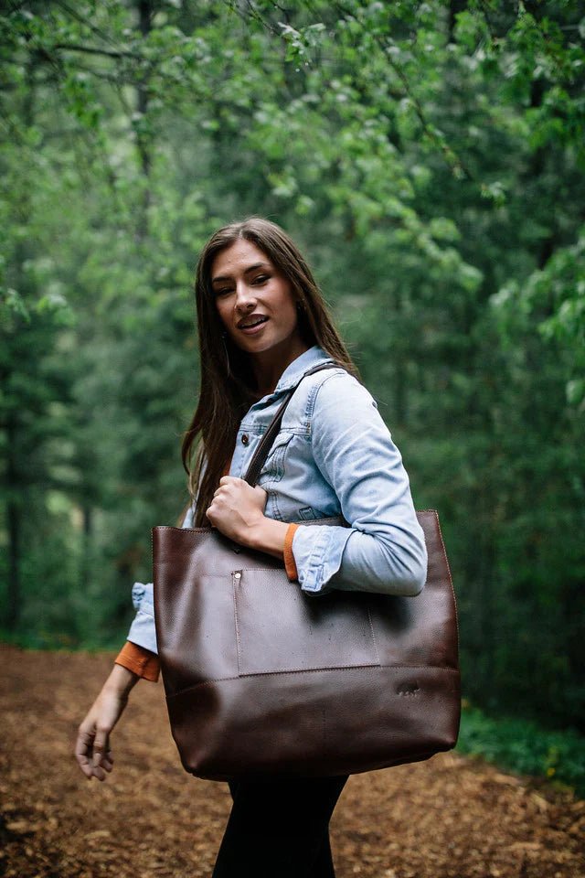 Personalized Juneau Leather Tote w/ Pocket for her, Customized Gifts for Women by Groovy Girl Gifts