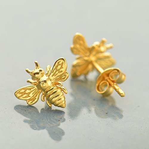 Personalized 24k Gold Honeybee Studs for her, Customized Gifts for Women by Groovy Girl Gifts