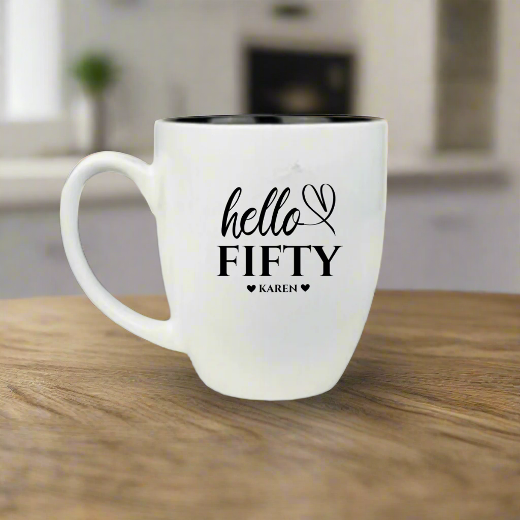 Personalized Fifty and Fabulous Coffee Mug for her, Customized Gifts for Women by Groovy Girl Gifts