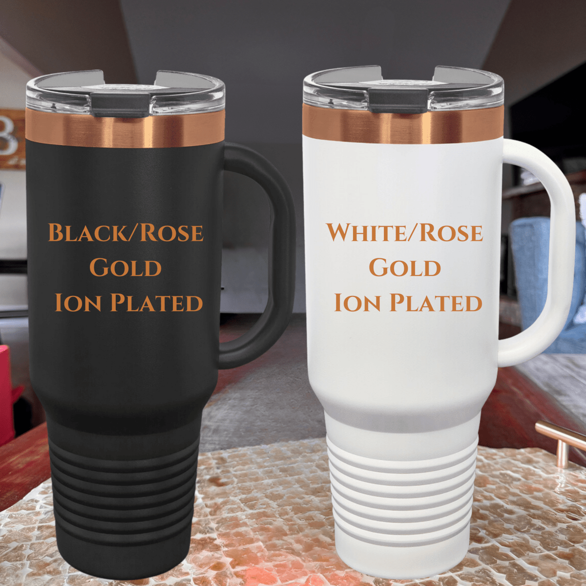 "Golden Jubilee Mega Tumbler of Love – 40 oz personalized stainless steel tumbler for a 50th birthday, available in 16 colors with 'Sassy Since 1975' or 'Vintage 1975' design options, includes lid and straw."