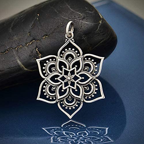 Personalized Flower Lotus Mandala Pendant Necklace • Sterling Silver Mandala • Highly Detailed Charm • Sacred Geometry Jewelry • Spiritual Healing Necklace • Meditation Yoga Enlightenment for her, Customized Gifts for Women by Groovy Girl Gifts