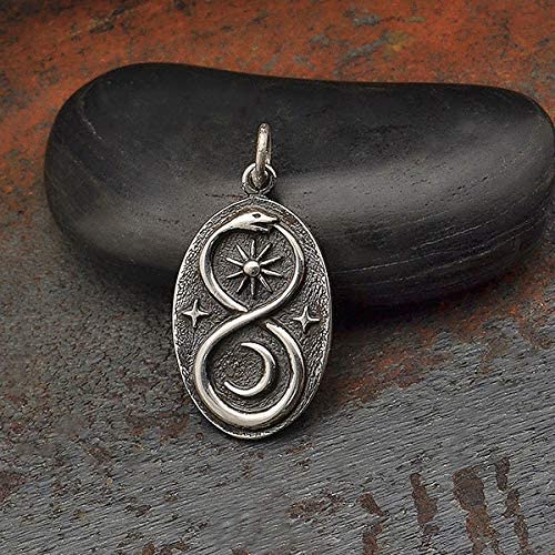 Personalized Two Cups Sterling Silver Infinity Ouroboros Snake Pendant on Antiqued Sterling Silver Chain • Sun Moon Lunar Circle for her, Customized Gifts for Women by Groovy Girl Gifts