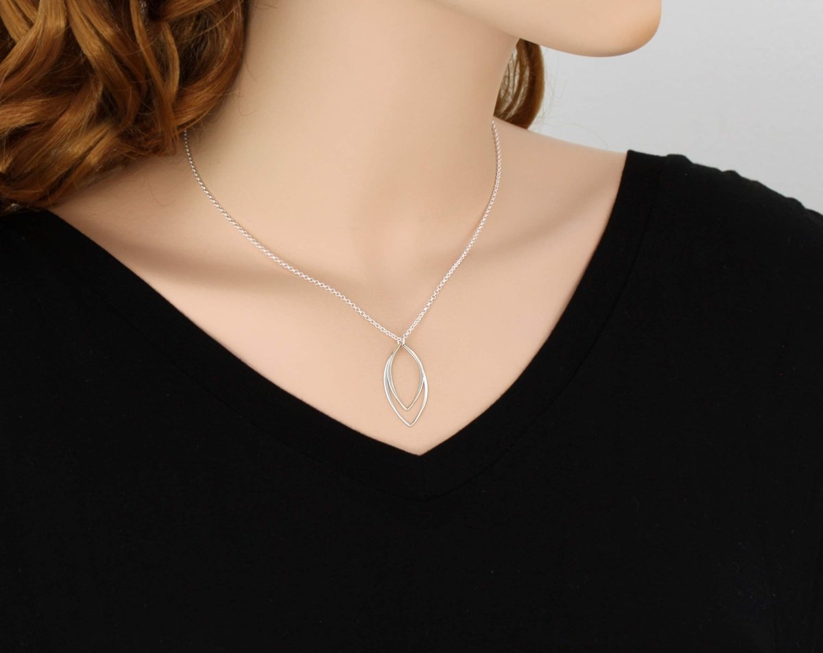 Personalized Sterling Silver Marquise Necklace • Modern Minimalist Jewelry • Simple Delicate Pendant • Handmade Necklace • Necklaces for Women • Gifts for Teen Teenage Girl Gift • Geometric Shape • Sexy Edgy for her, Customized Gifts for Women by Groovy Girl Gifts