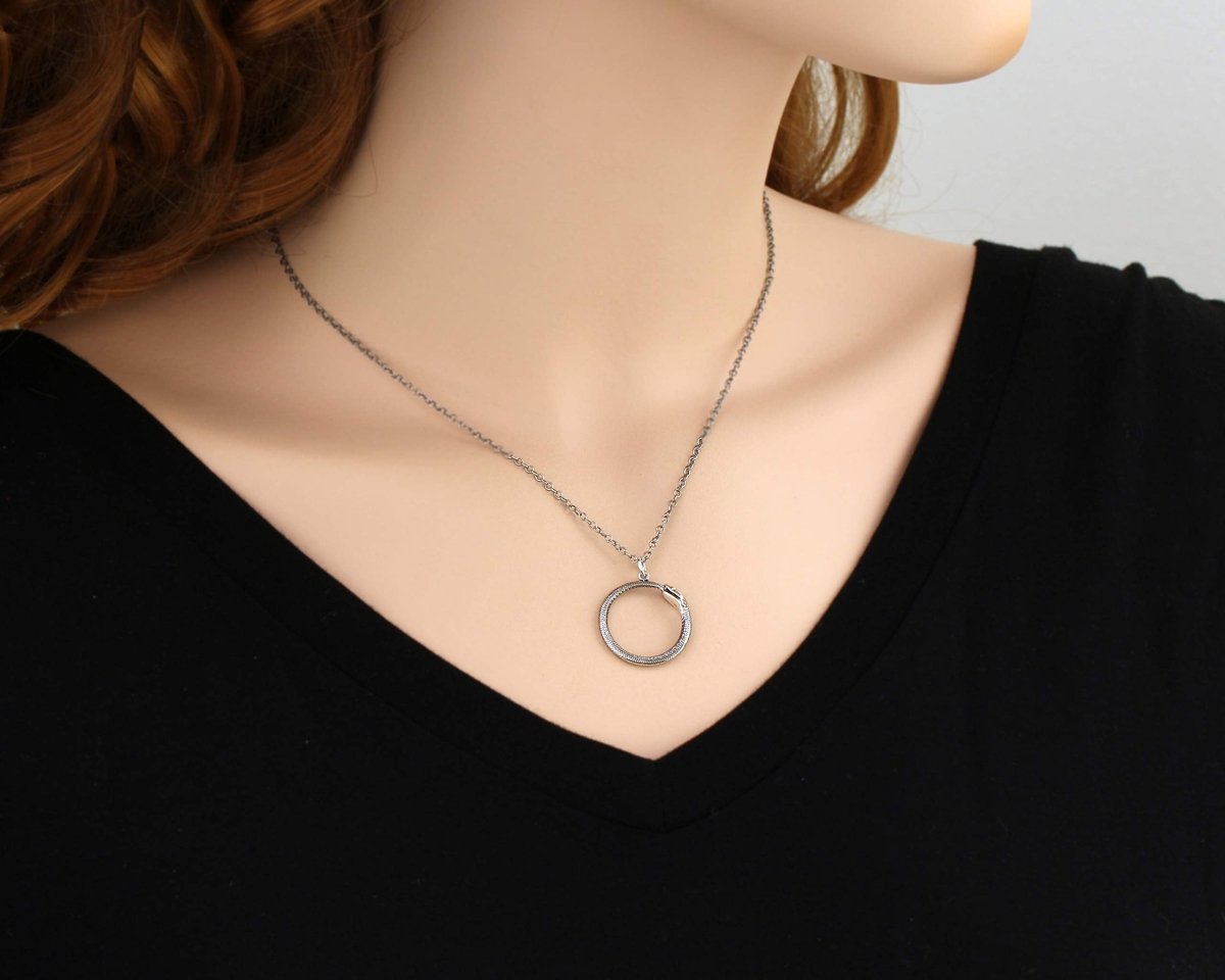 Personalized Two Cups Sterling Silver Ouroboros Necklace • Snake Necklace • Serpent Pendant Necklace • Antiqued Sterling Silver Adjustable Chain for her, Customized Gifts for Women by Groovy Girl Gifts