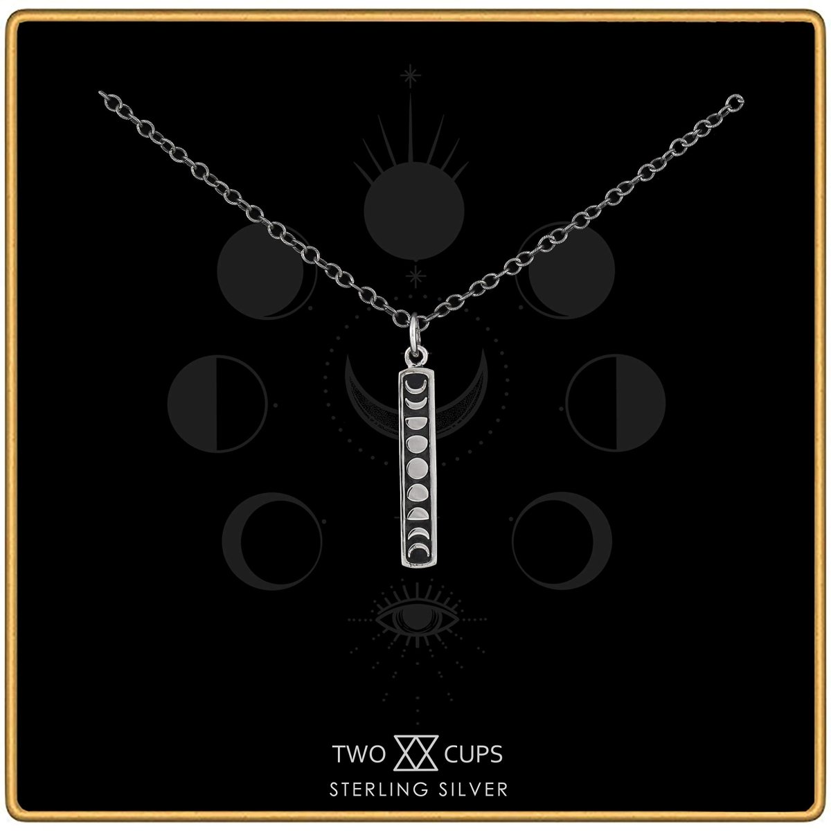 Personalized Two Cups Sterling Silver Moon Phase Necklace • Lunar Necklace • Moon Jewelry • Full Moon • Crescent Moon • Small Celestial Pendant • Antiqued Sterling Silver Chain for her, Customized Gifts for Women by Groovy Girl Gifts