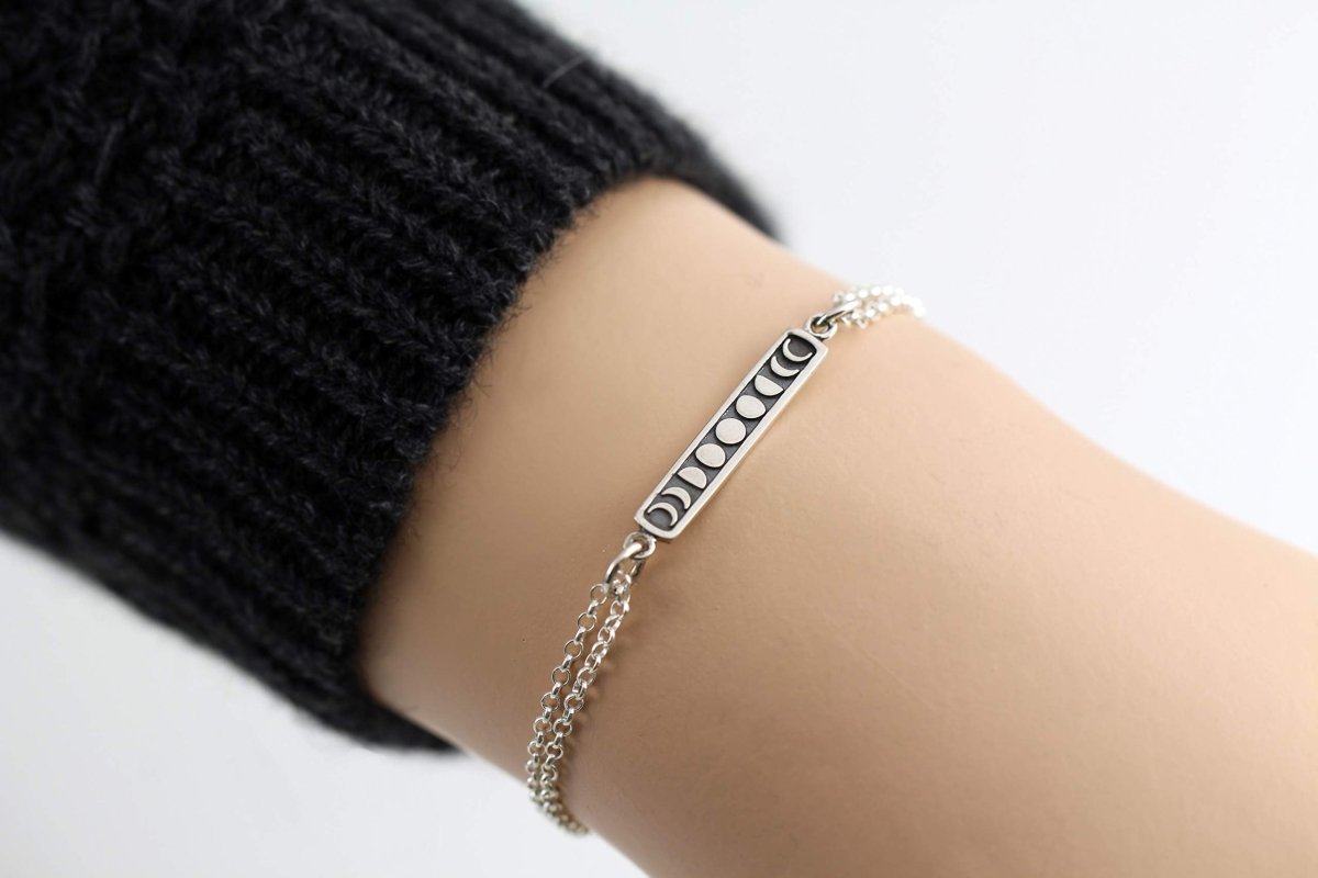 Personalized Two Cups Sterling Silver Moon Phase Bracelet • Moon Bracelet • Moon Jewelry • Full Moon • Crescent Moon • Small Celestial Lunar Bracelet for her, Customized Gifts for Women by Groovy Girl Gifts