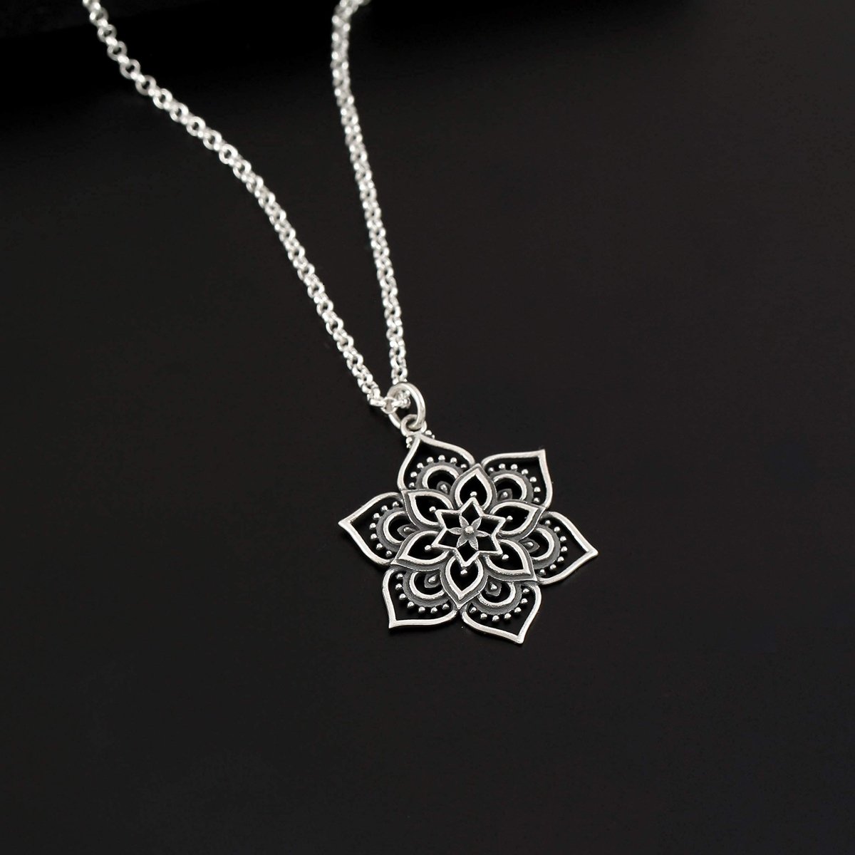 Personalized Flower Lotus Mandala Pendant Necklace • Sterling Silver Mandala • Highly Detailed Charm • Sacred Geometry Jewelry • Spiritual Healing Necklace • Meditation Yoga Enlightenment for her, Customized Gifts for Women by Groovy Girl Gifts