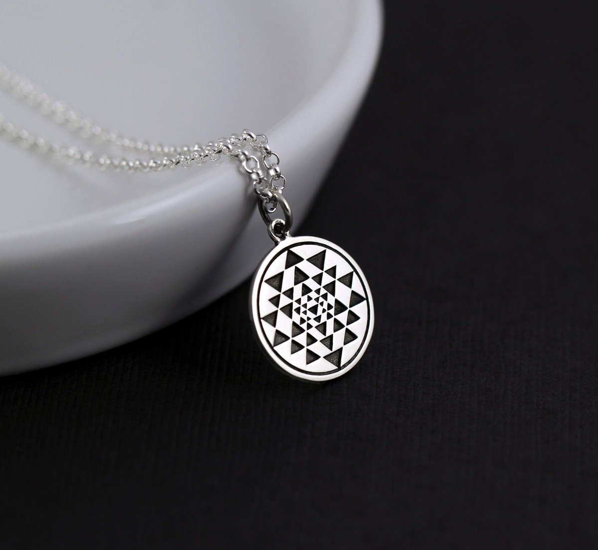 Personalized Two Cups Sterling Silver Sri Yantra Charm Necklace for her, Customized Gifts for Women by Groovy Girl Gifts