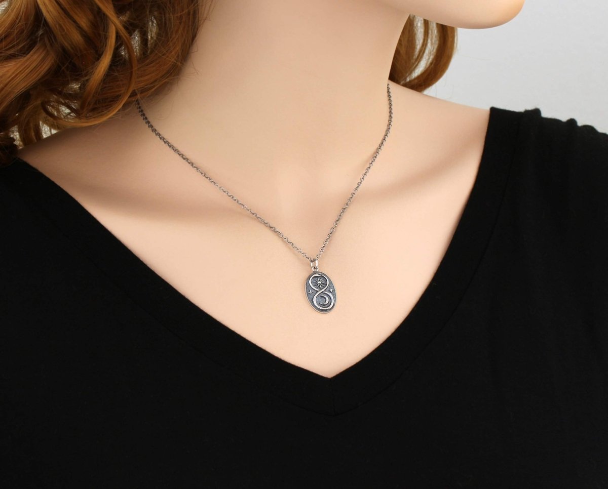 Personalized Two Cups Sterling Silver Infinity Ouroboros Snake Pendant on Antiqued Sterling Silver Chain • Sun Moon Lunar Circle for her, Customized Gifts for Women by Groovy Girl Gifts