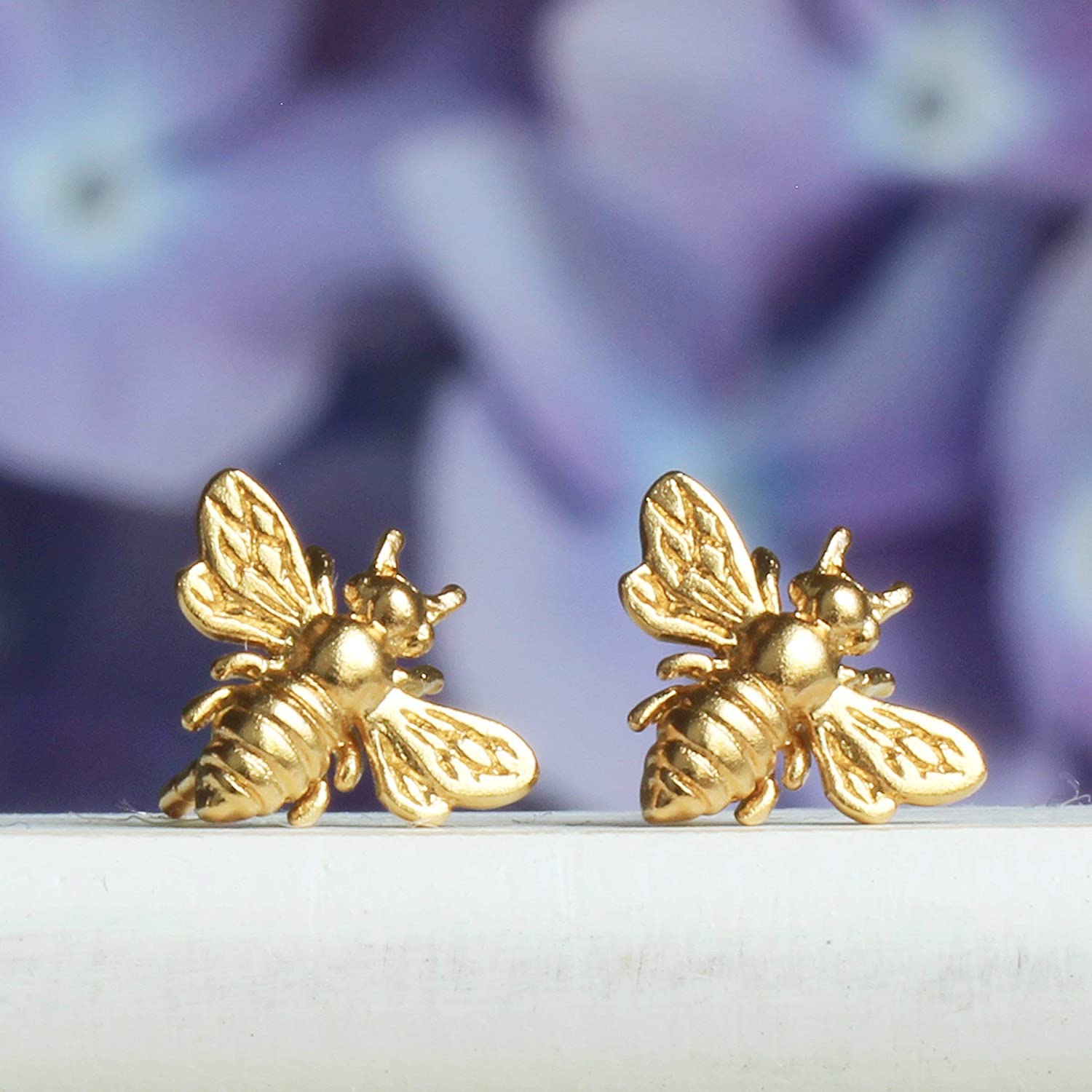 Personalized 24k Gold Honeybee Studs for her, Customized Gifts for Women by Groovy Girl Gifts