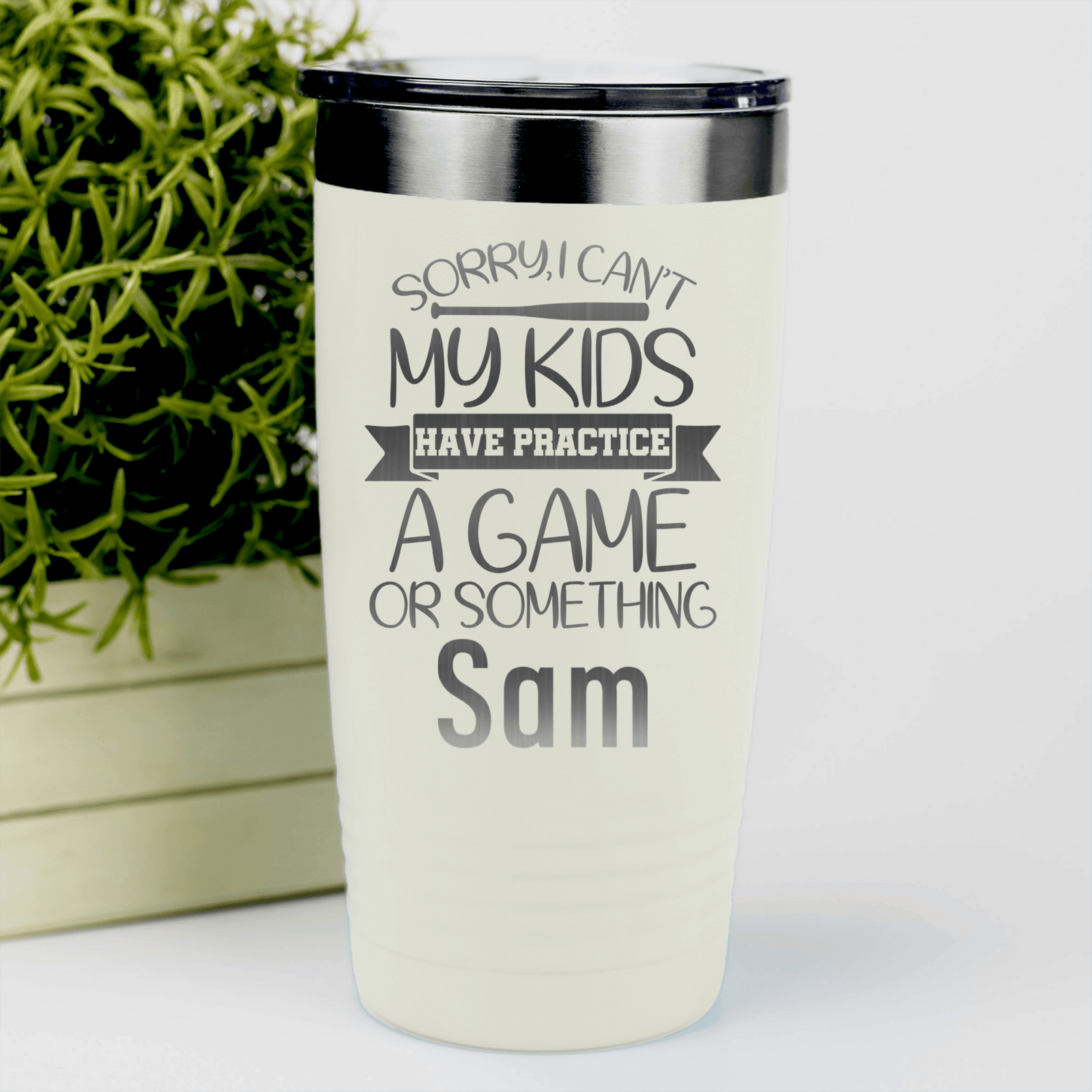 White Baseball Mom Tumbler With Baseball Mom Sorry My Kids Have Practice Design