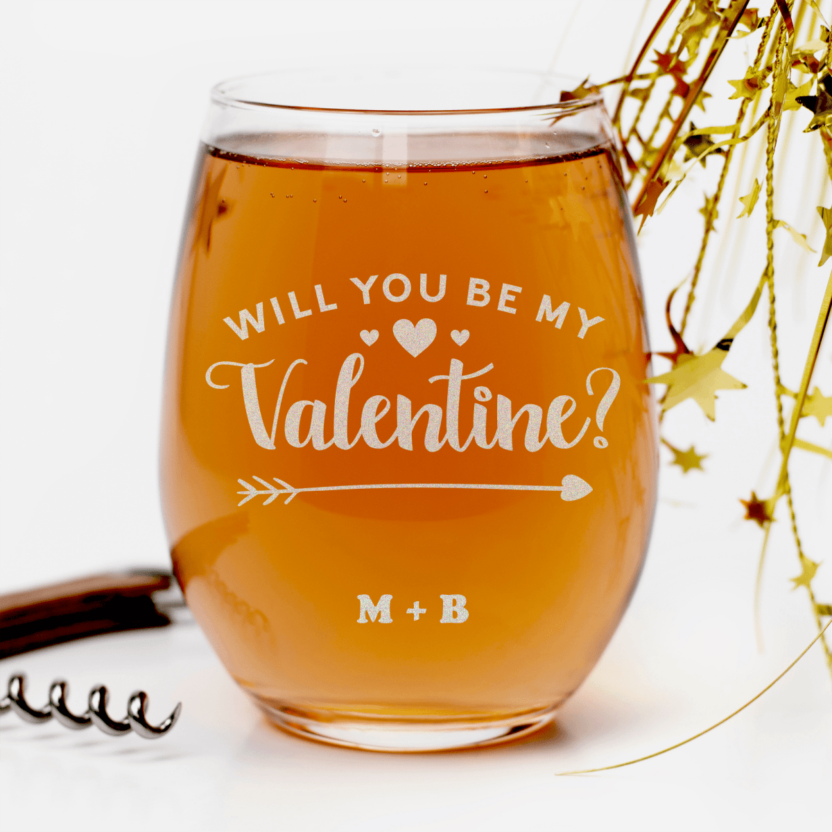 Personalized Be My Valentine Stemless Wine Glass for her, Customized Gifts for Women by Groovy Girl Gifts