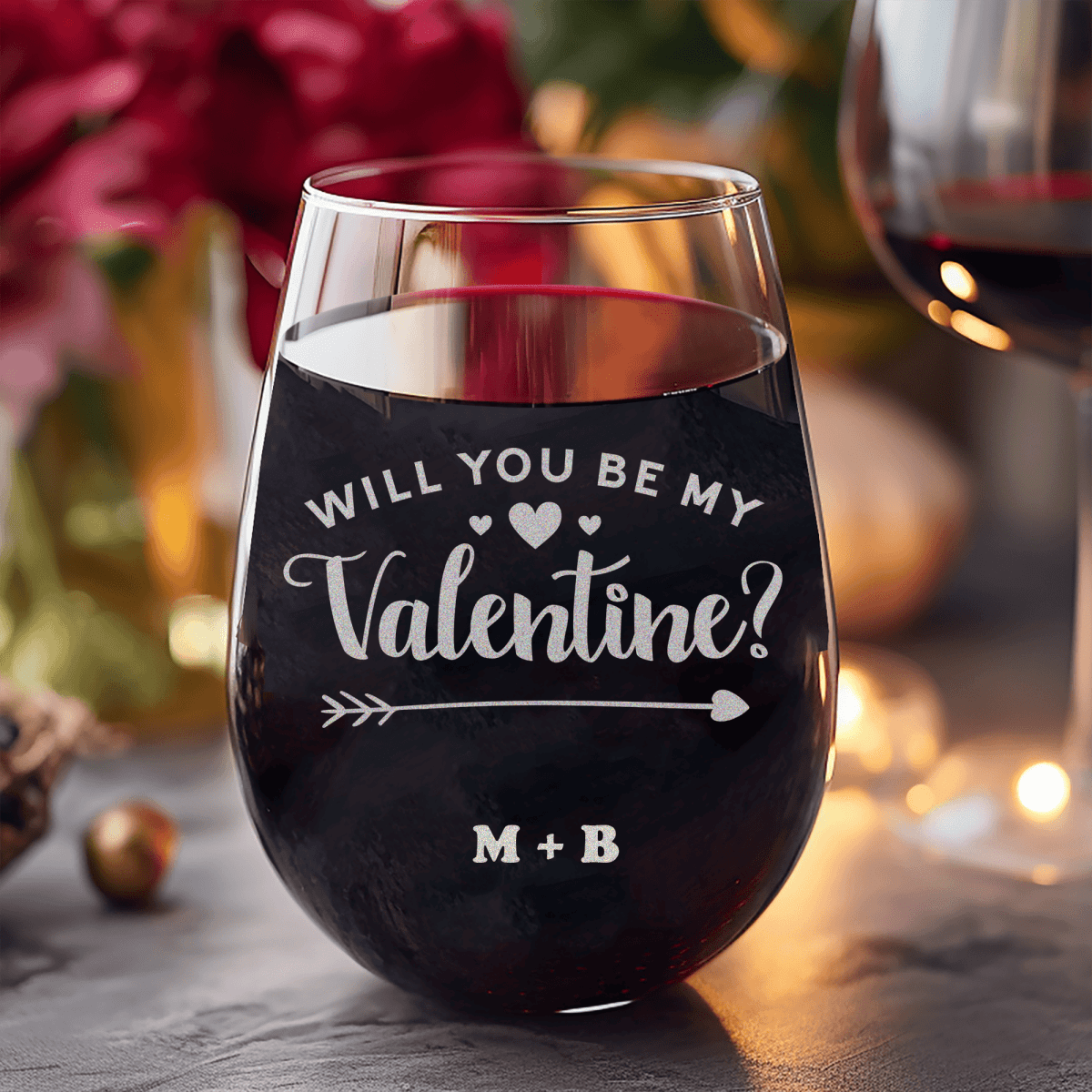 Personalized Be My Valentine Stemless Wine Glass for her, Customized Gifts for Women by Groovy Girl Gifts