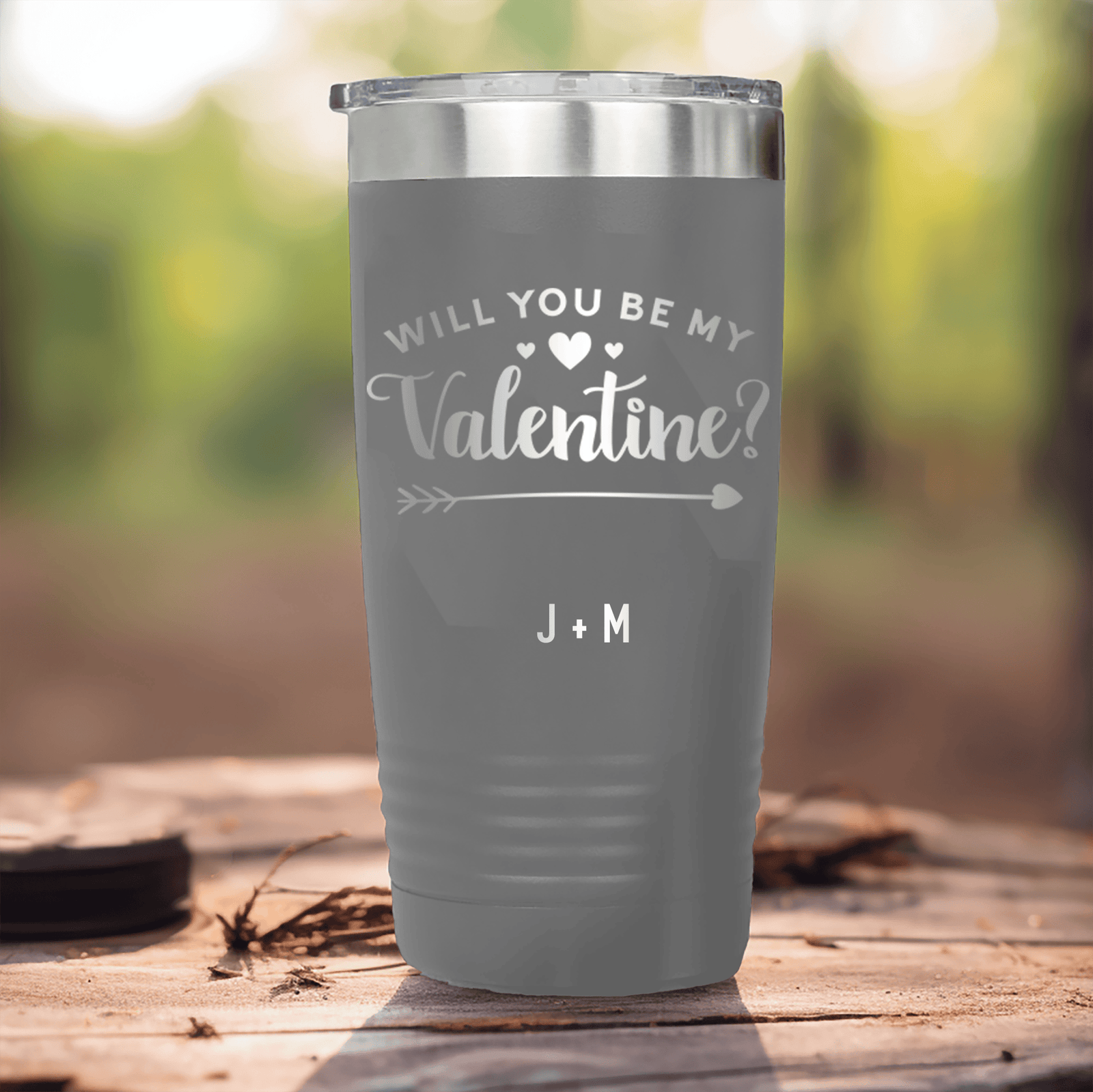 Grey Valentines Day Tumbler With Be My Valentine Design