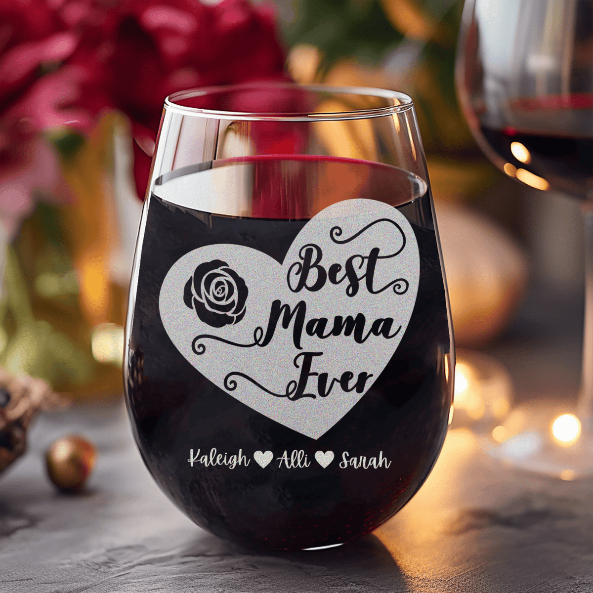 Personalized Best Mama Ever Stemless Wine Glass for her, Customized Gifts for Women by Groovy Girl Gifts