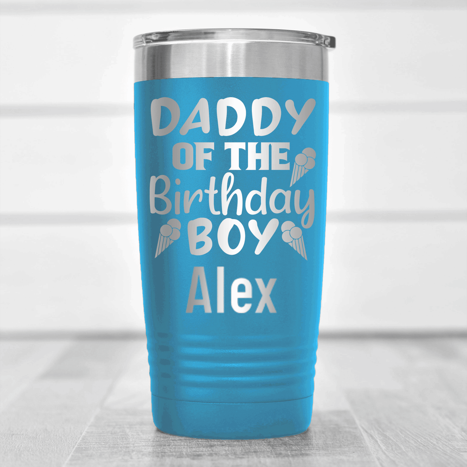 Light Blue Birthday Tumbler With Birthday Dad Design