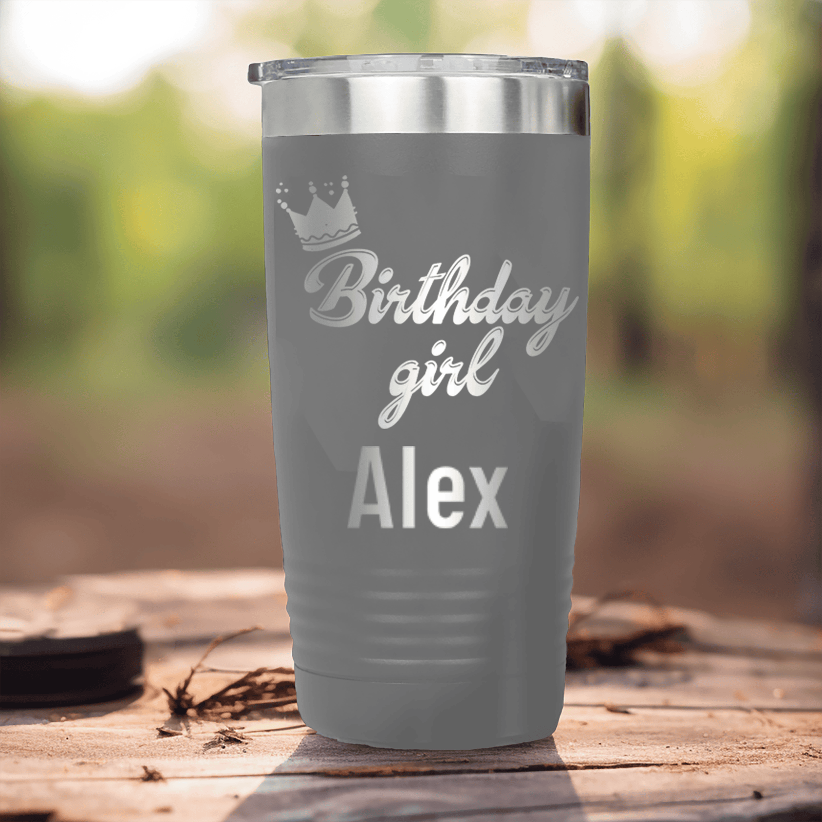 Grey Birthday Tumbler With Birthday Girl Design