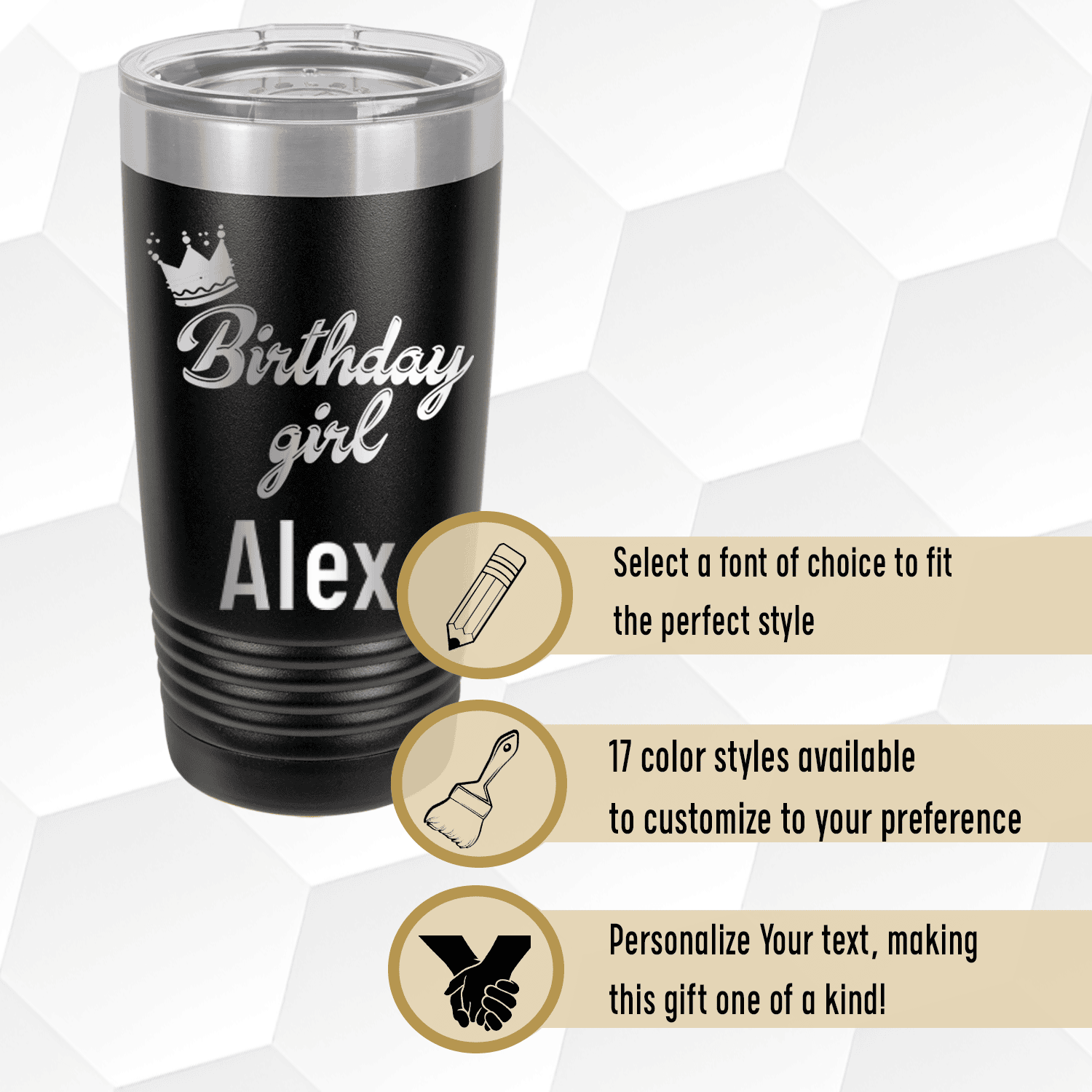 Personalized Birthday Girl Tumbler for her, Customized Gifts for Women by Groovy Girl Gifts
