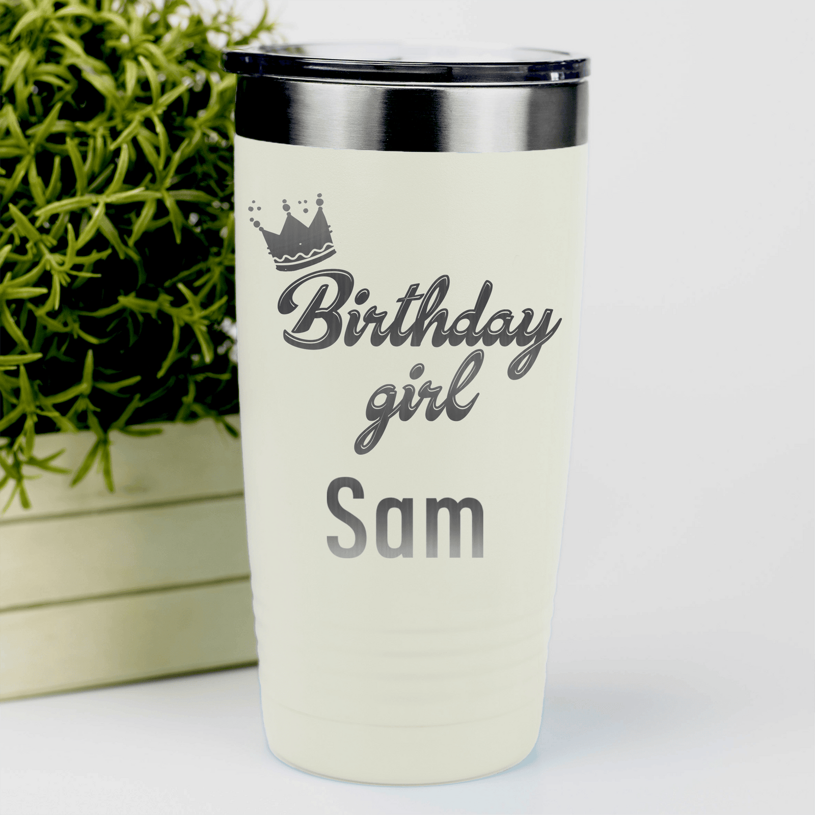 White Birthday Tumbler With Birthday Girl Design