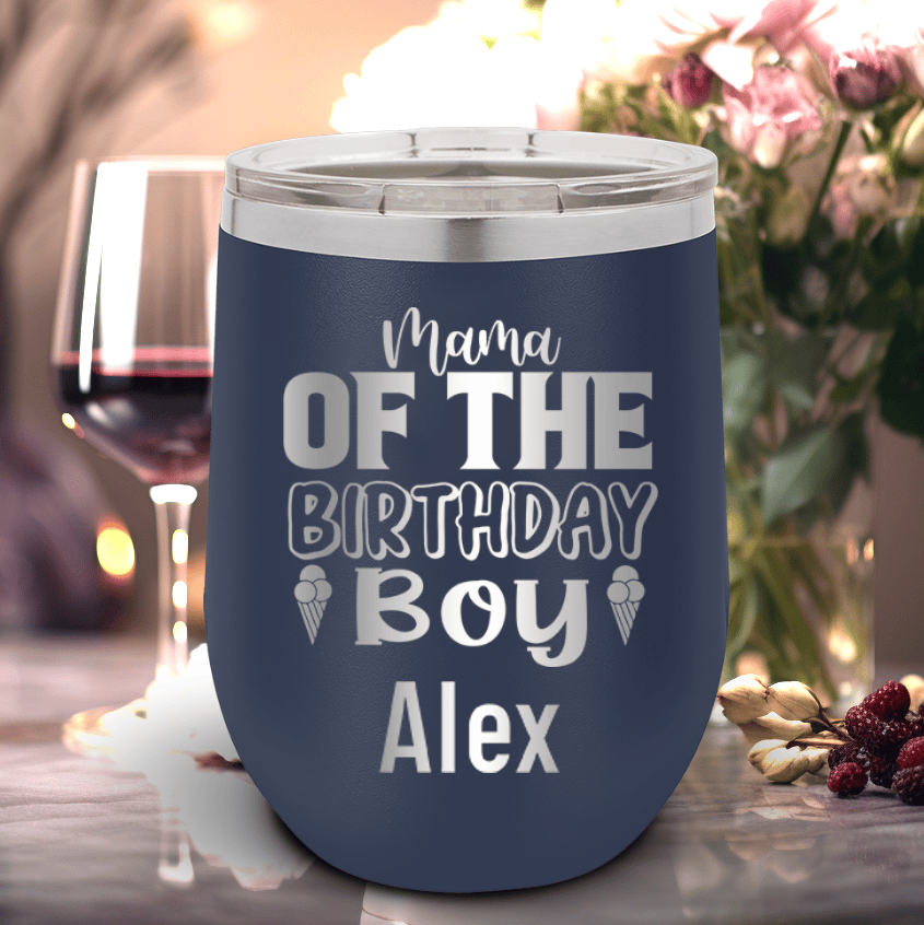 Navy Birthday Wine Tumbler With Birthday Mom Design