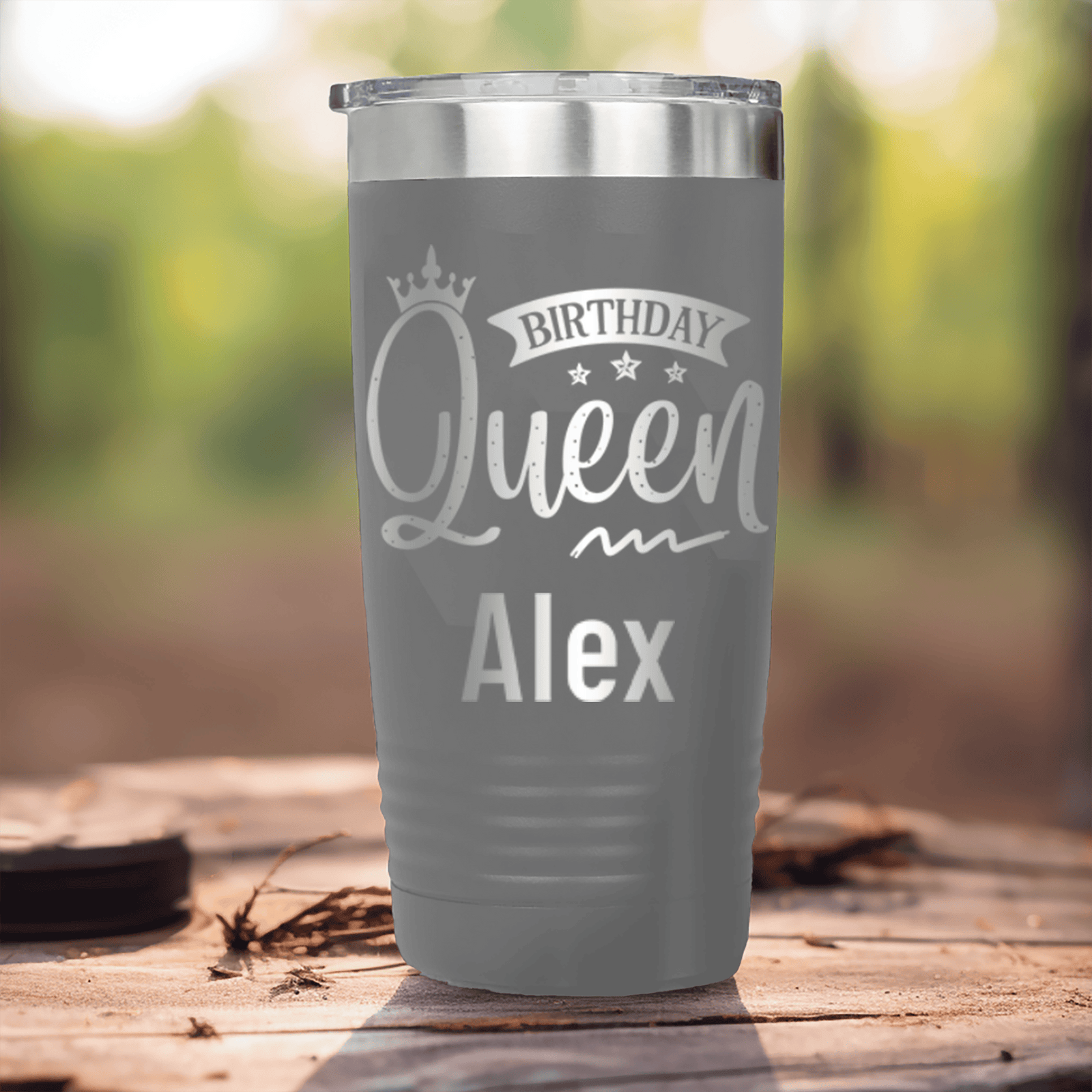 Grey Birthday Tumbler With Birthday Queen Design