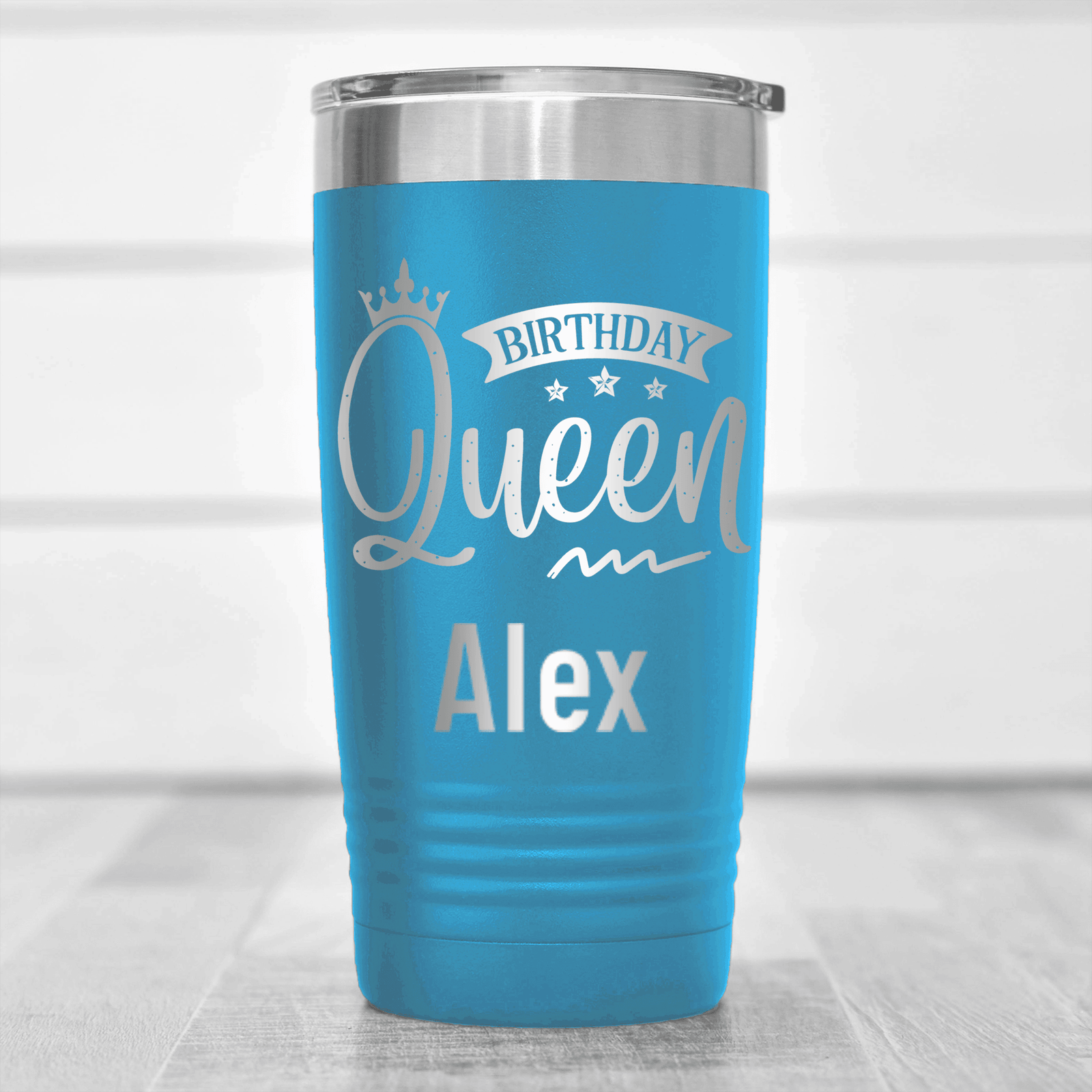 Light Blue Birthday Tumbler With Birthday Queen Design