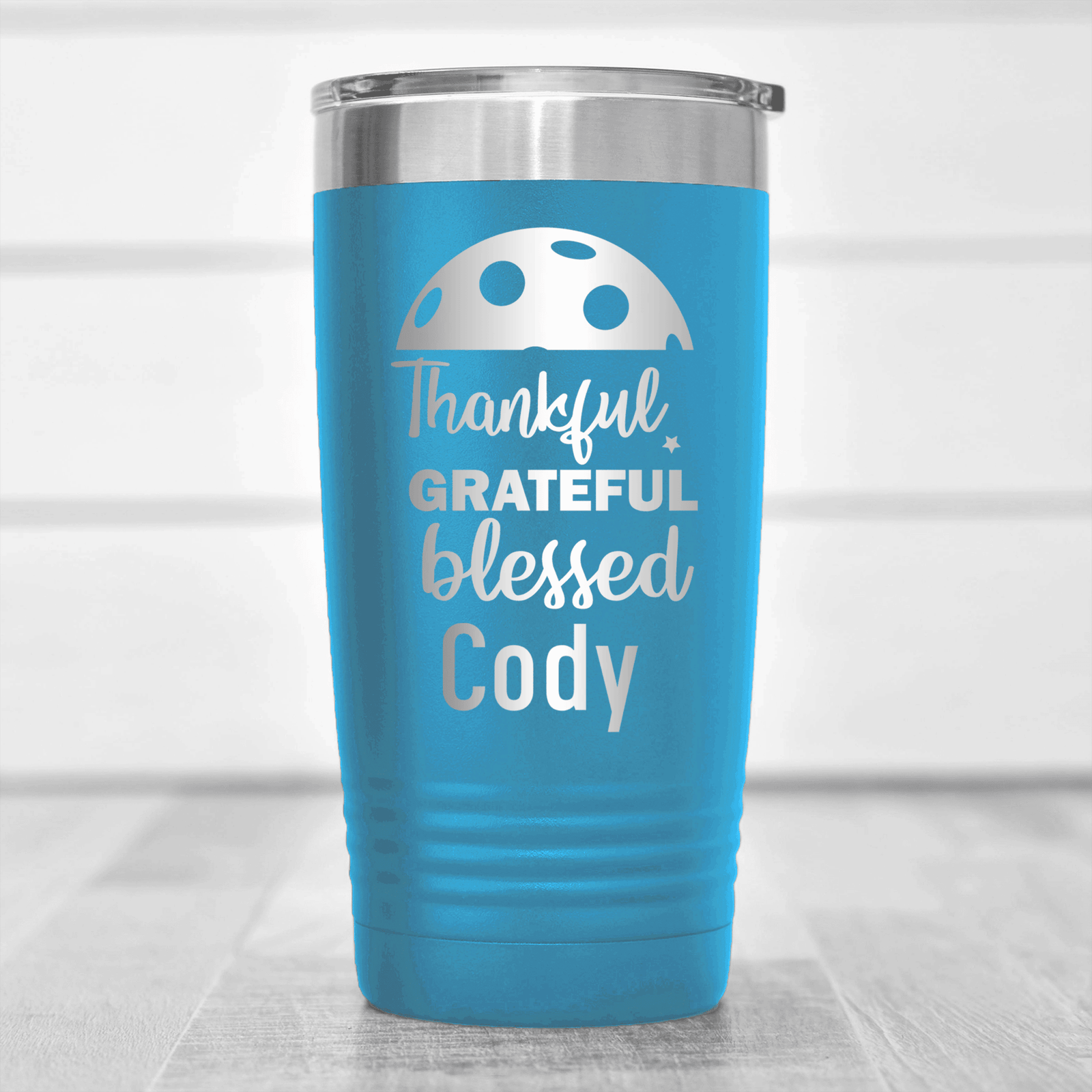 Light Blue Pickleball Tumbler With Blessed For Pickleball Design