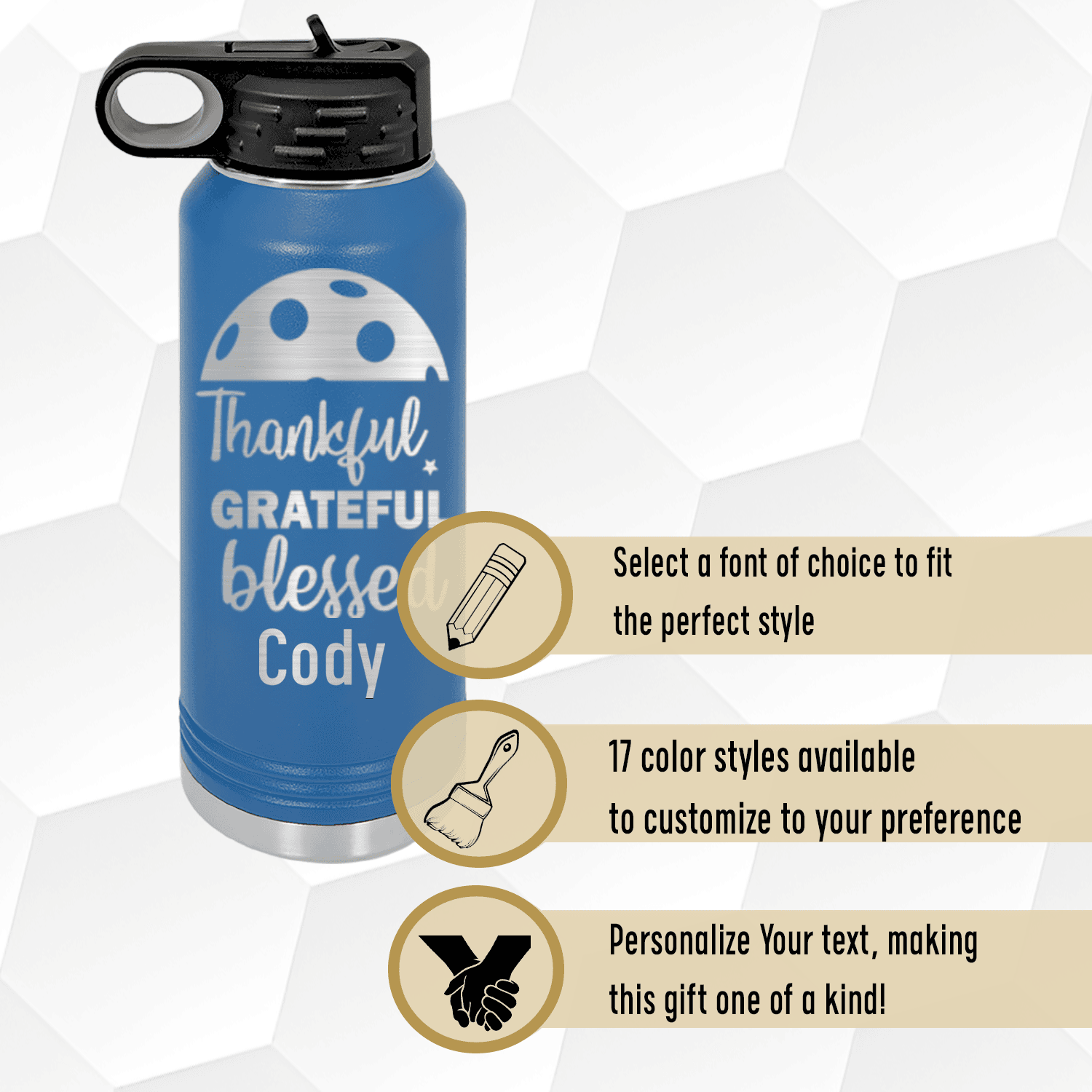 Personalized Blessed For Pickleball Water Bottle for her, Customized Gifts for Women by Groovy Girl Gifts