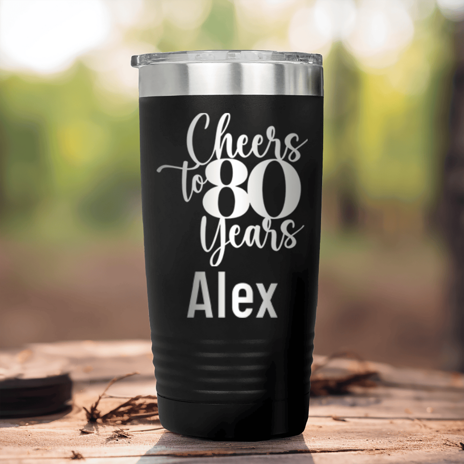 Black Birthday Tumbler With Cheers To Eighty Years Design