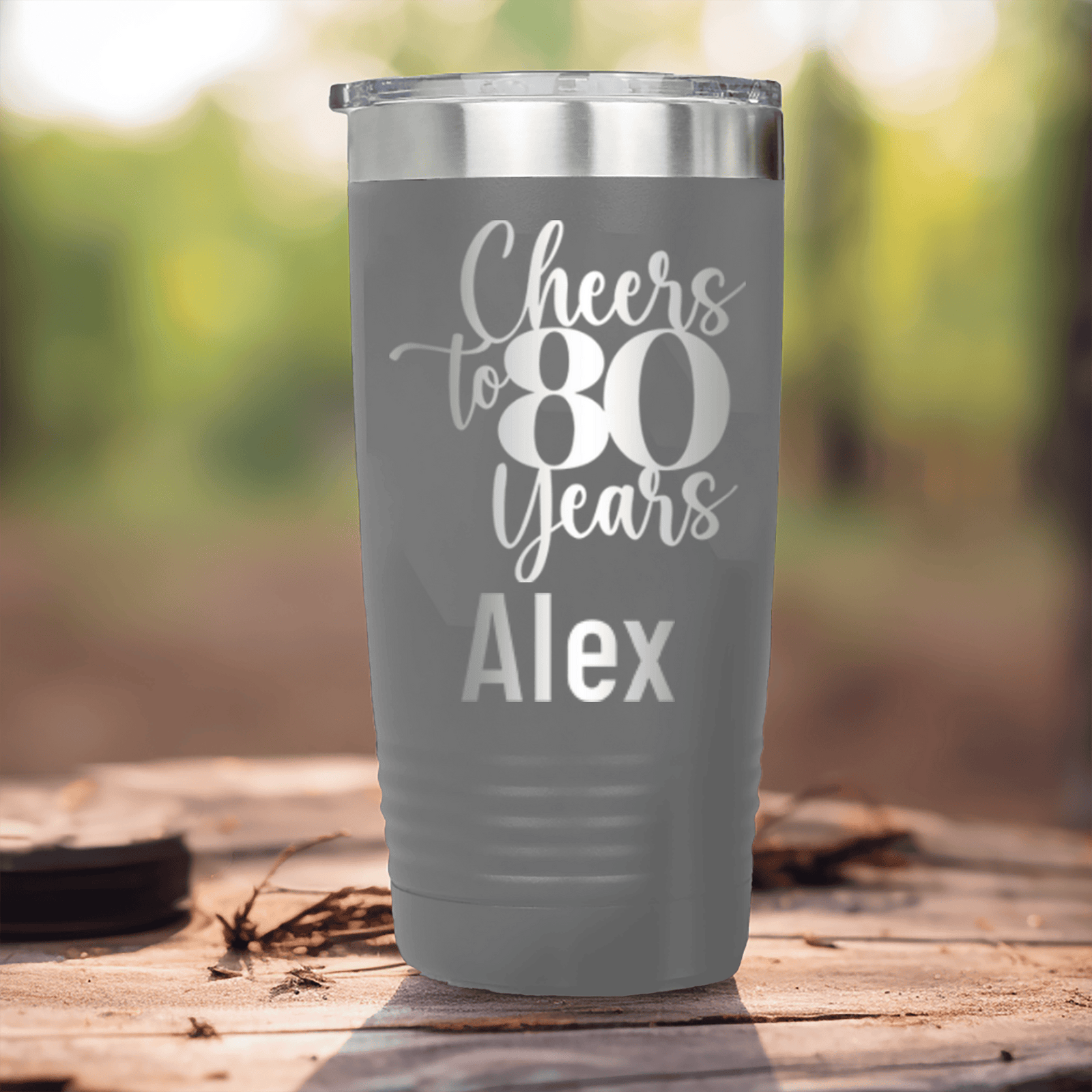 Grey Birthday Tumbler With Cheers To Eighty Years Design