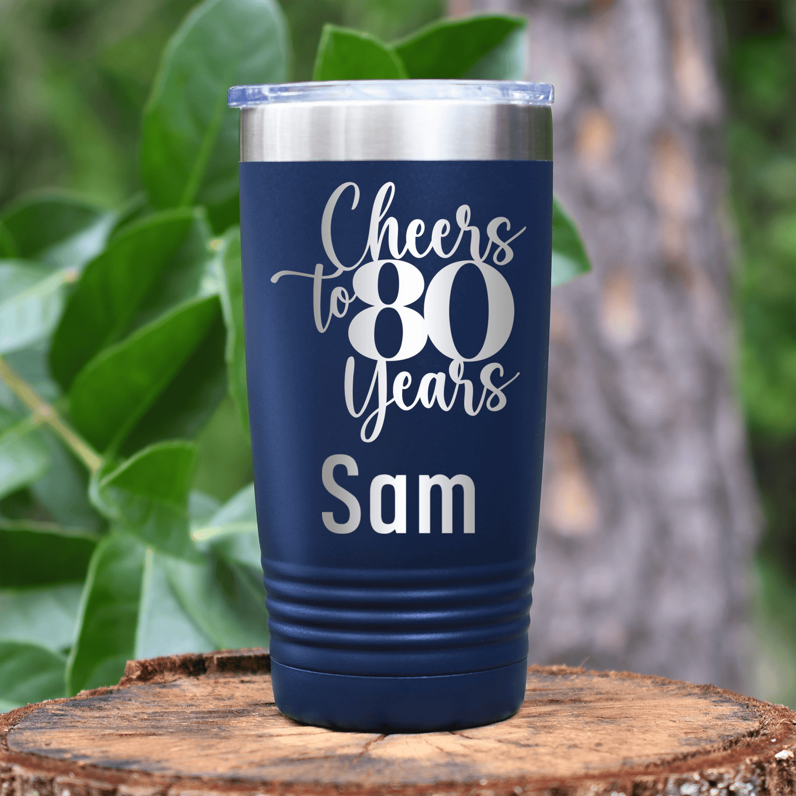 Navy Birthday Tumbler With Cheers To Eighty Years Design