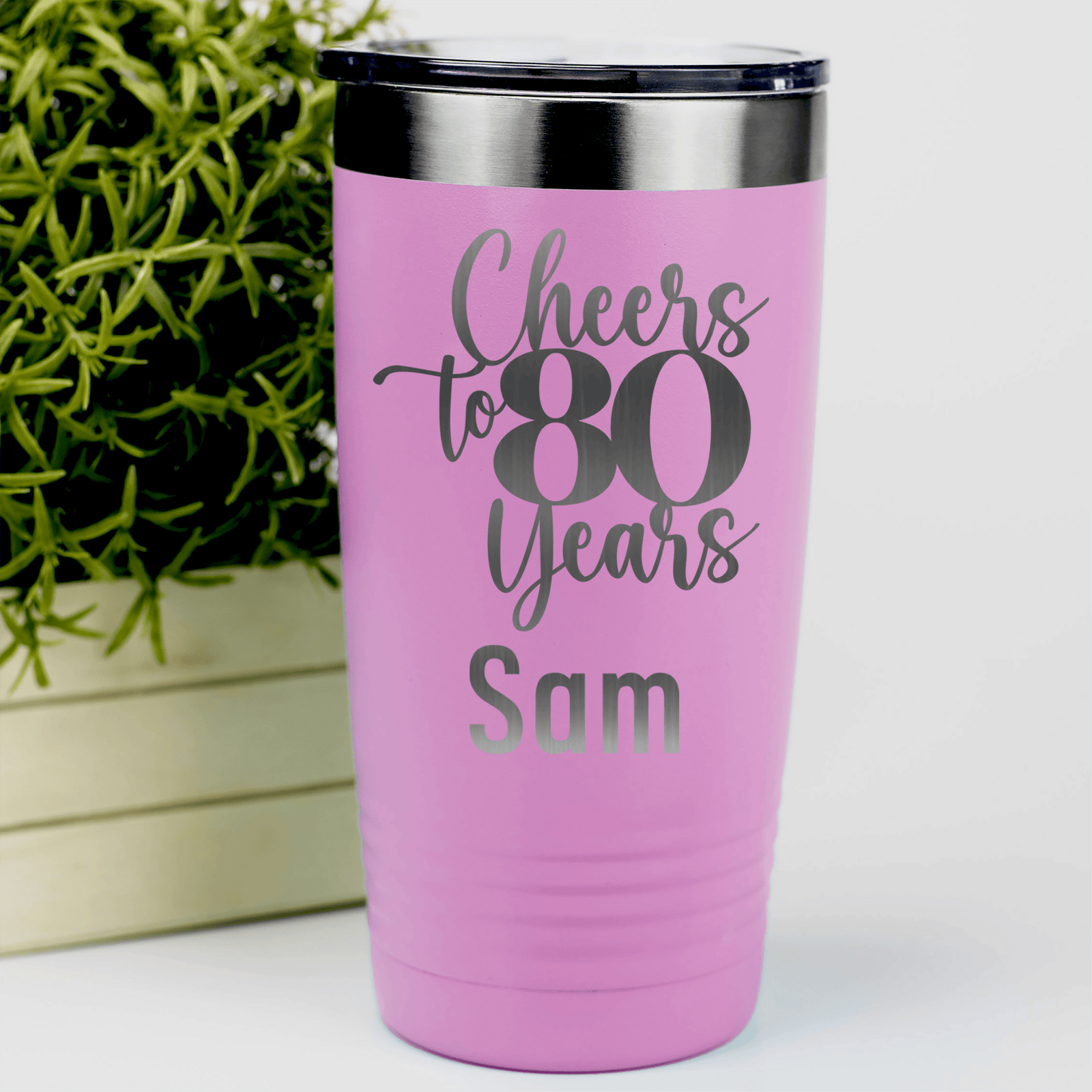 Pink Birthday Tumbler With Cheers To Eighty Years Design