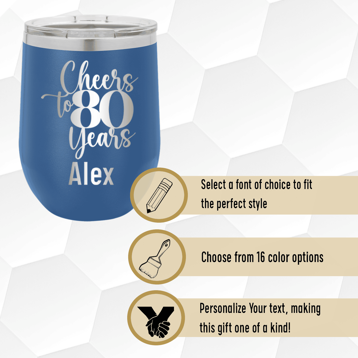 Personalized Cheers To Eighty Years Wine Tumbler for her, Customized Gifts for Women by Groovy Girl Gifts