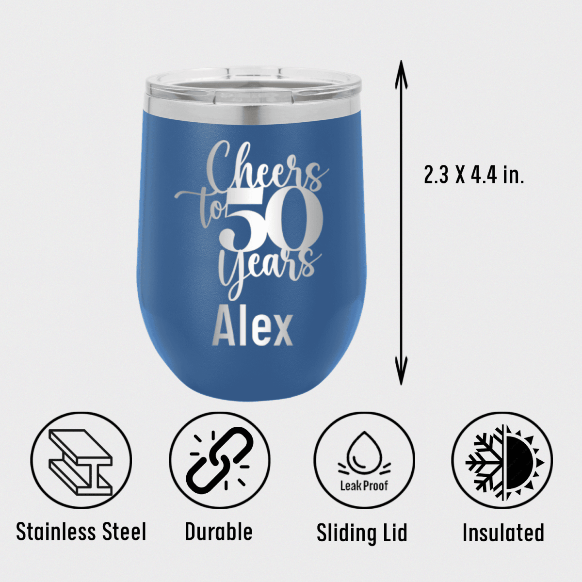 Personalized Cheers To Fifty Years Wine Tumbler for her, Customized Gifts for Women by Groovy Girl Gifts