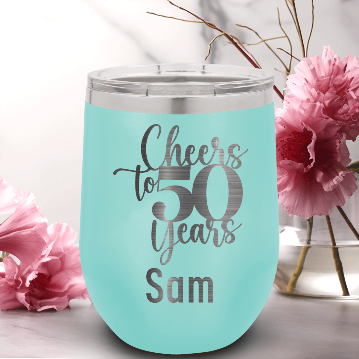 Personalized Cheers To Fifty Years Wine Tumbler for her, Customized Gifts for Women by Groovy Girl Gifts