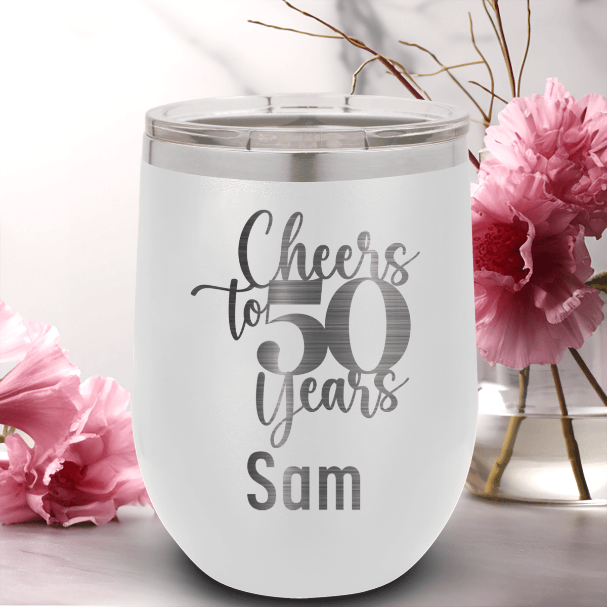 Personalized Cheers To Fifty Years Wine Tumbler for her, Customized Gifts for Women by Groovy Girl Gifts