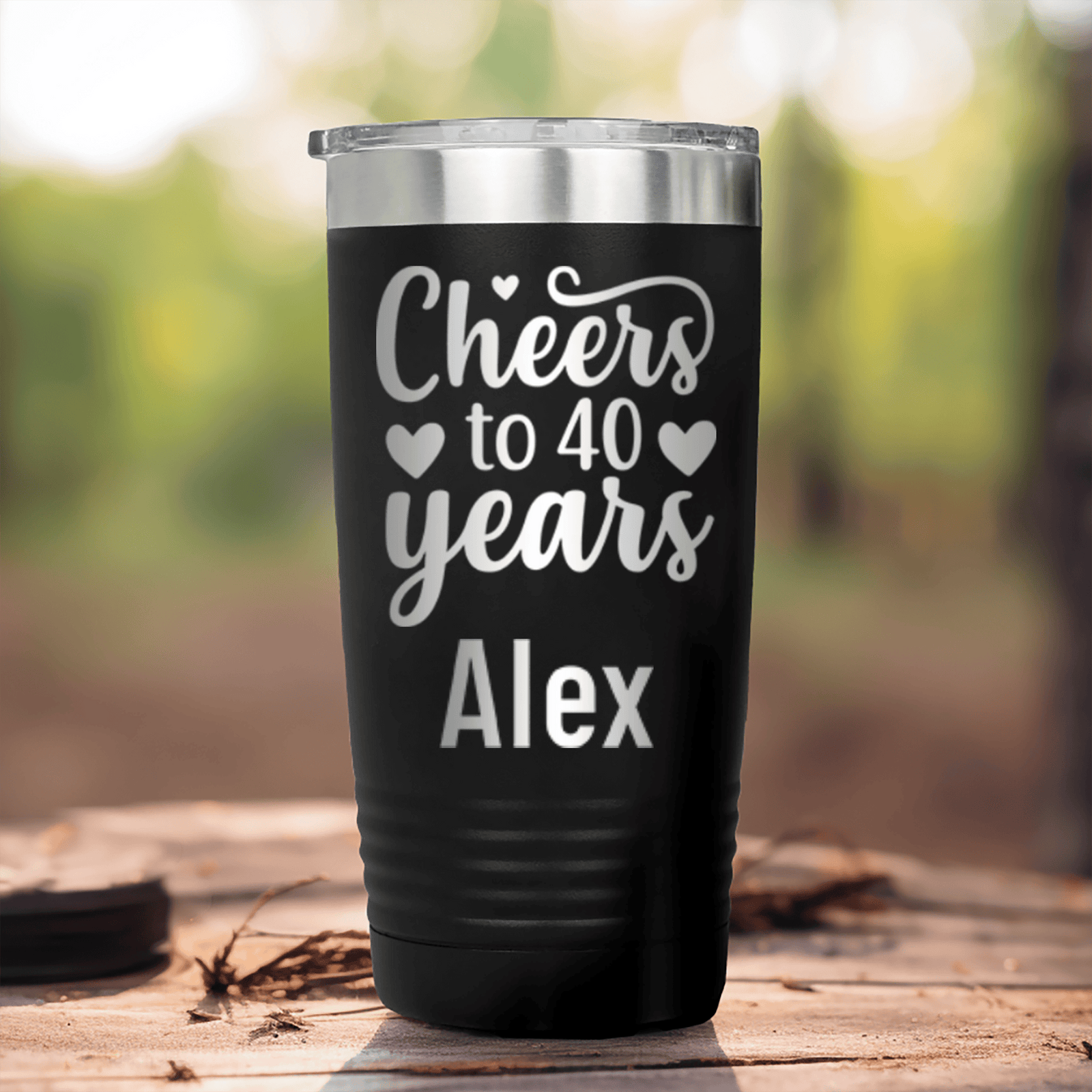 Black Birthday Tumbler With Cheers To Fourty Design