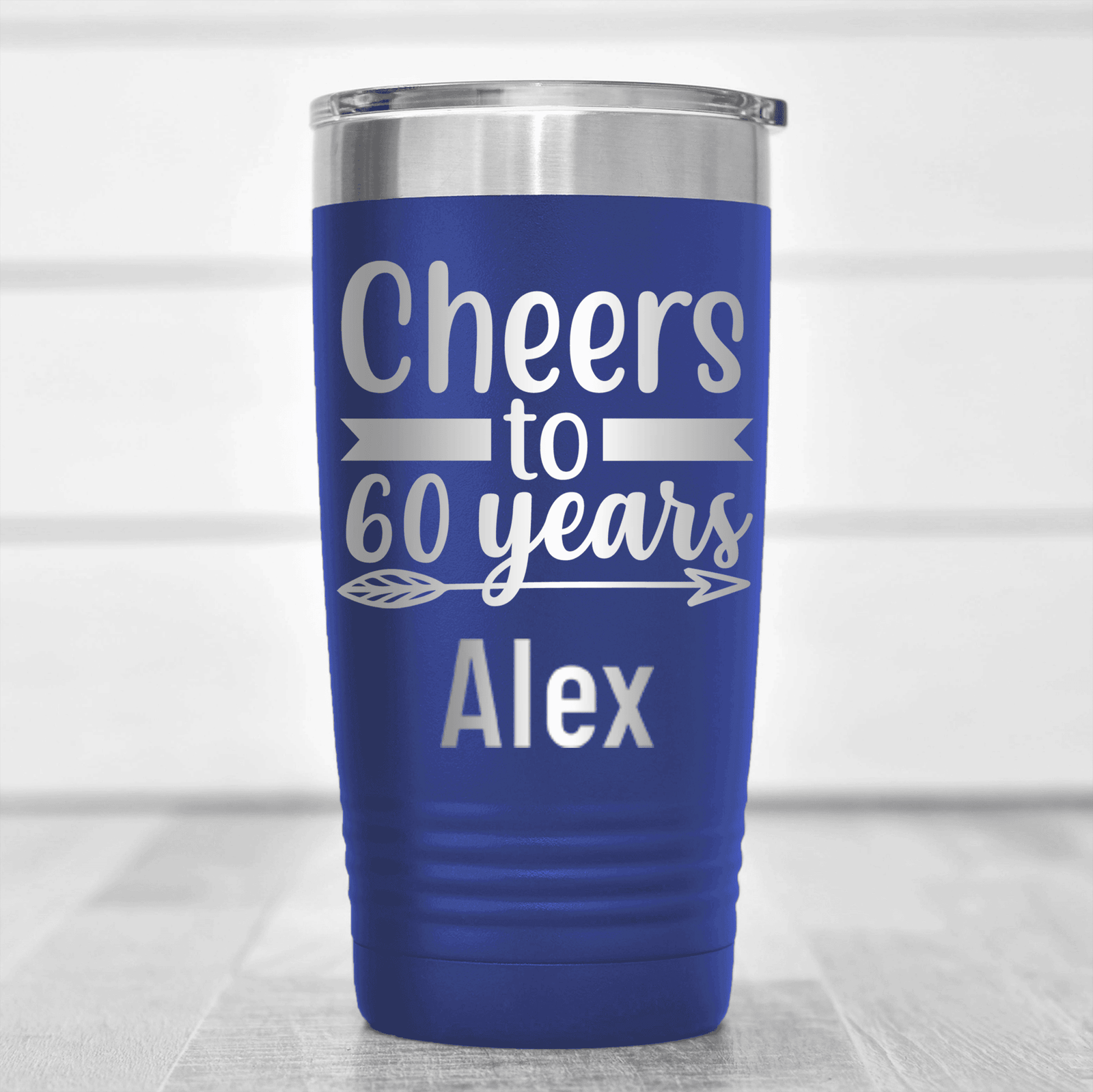 Blue Birthday Tumbler With Cheers To Sixty Arrow Design