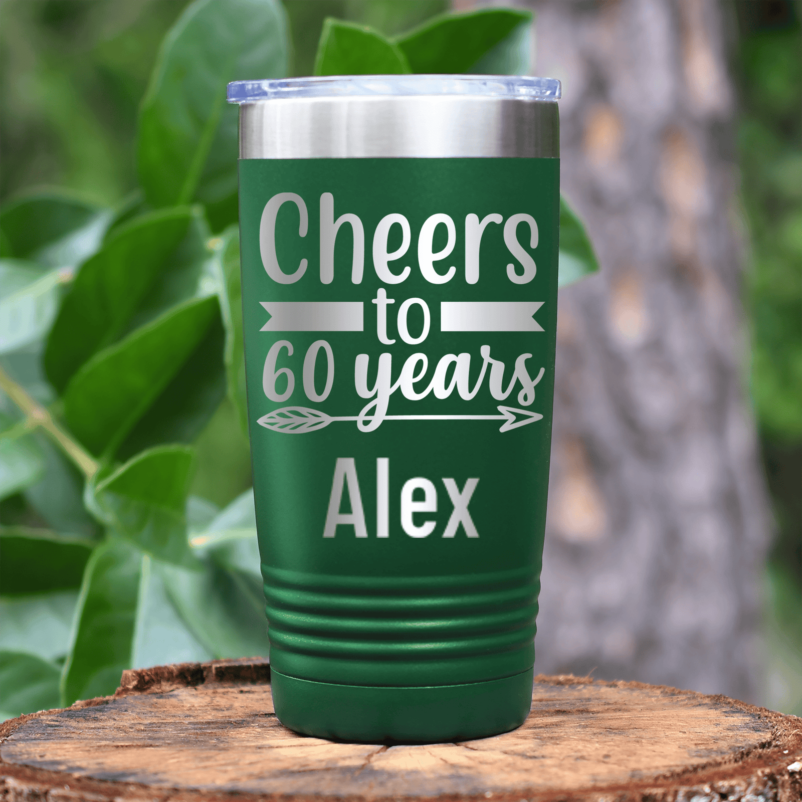Green Birthday Tumbler With Cheers To Sixty Arrow Design