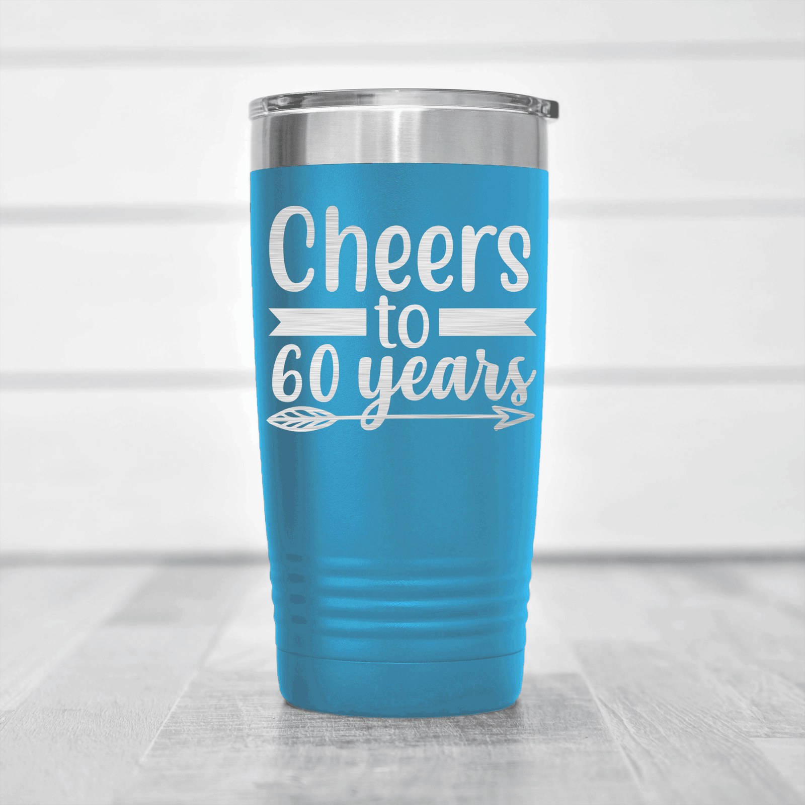 Light Blue birthday tumbler Cheers To Sixty Arrow