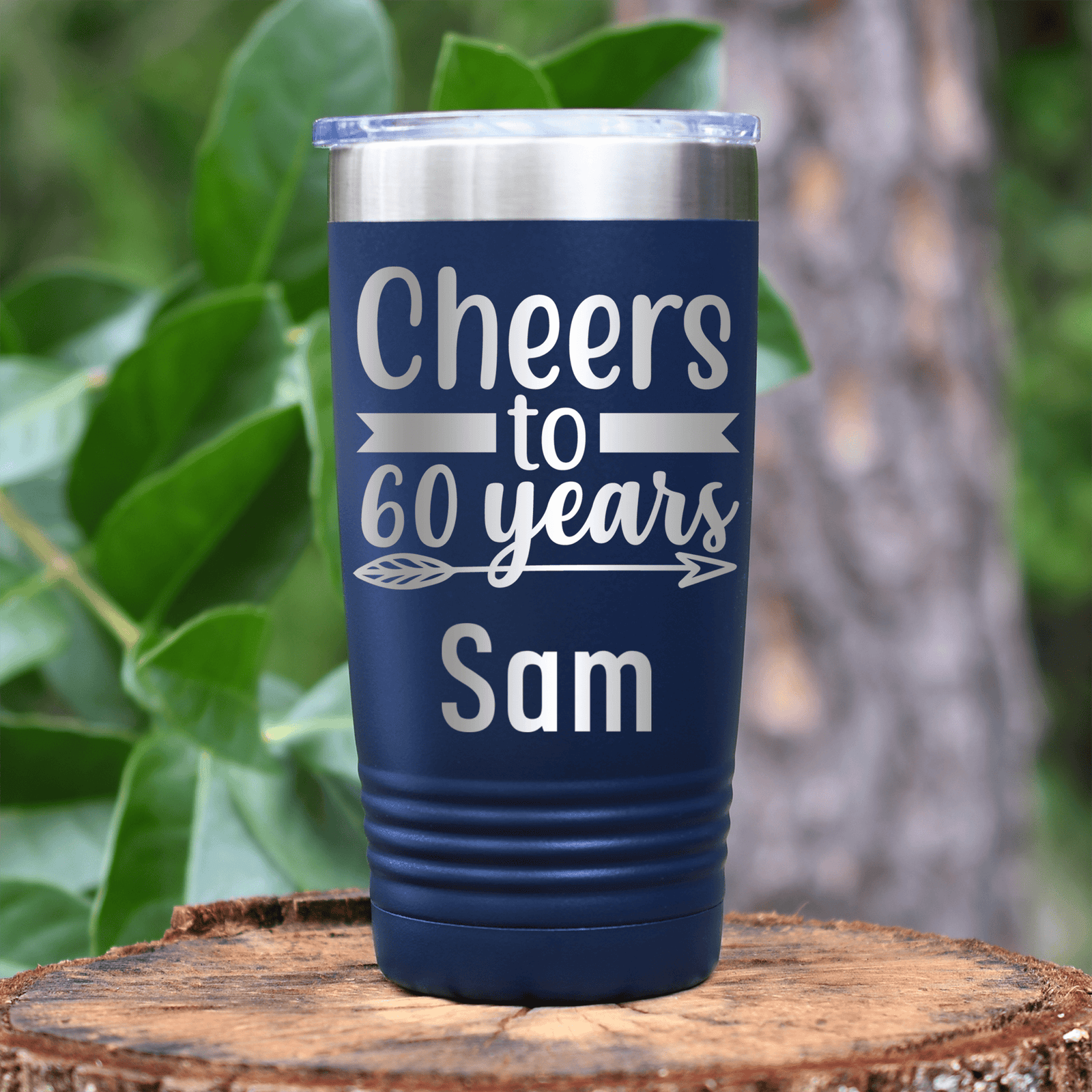 Navy Birthday Tumbler With Cheers To Sixty Arrow Design