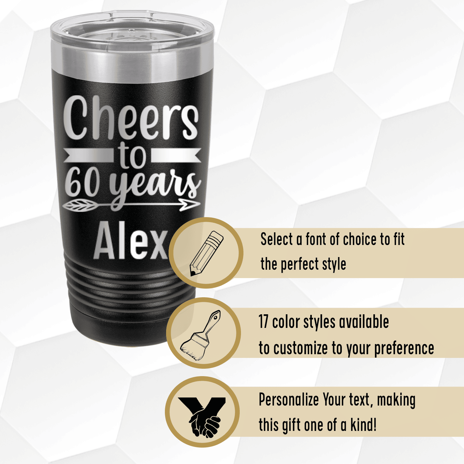 Personalized Cheers To Sixty Arrow Tumbler for her, Customized Gifts for Women by Groovy Girl Gifts