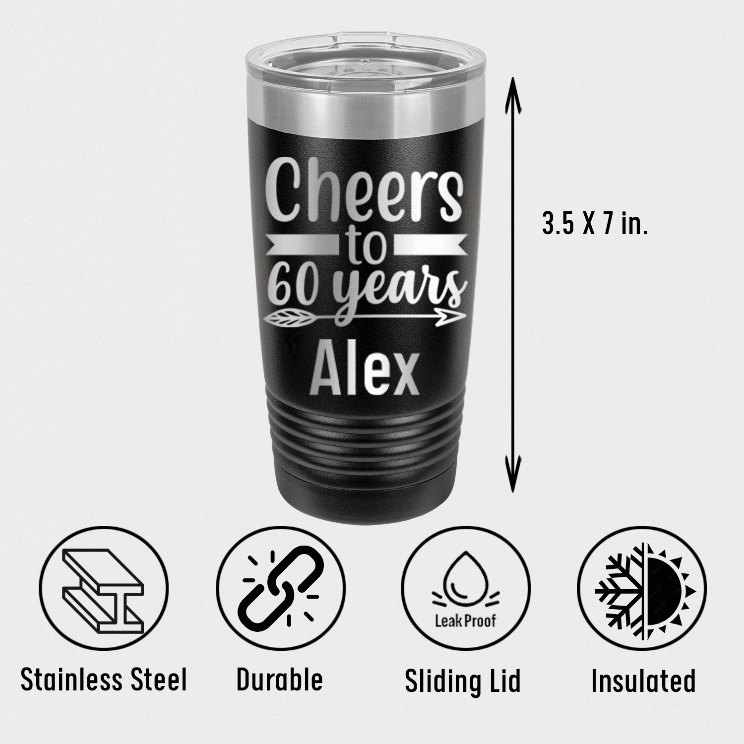 Personalized Cheers To Sixty Arrow Tumbler for her, Customized Gifts for Women by Groovy Girl Gifts