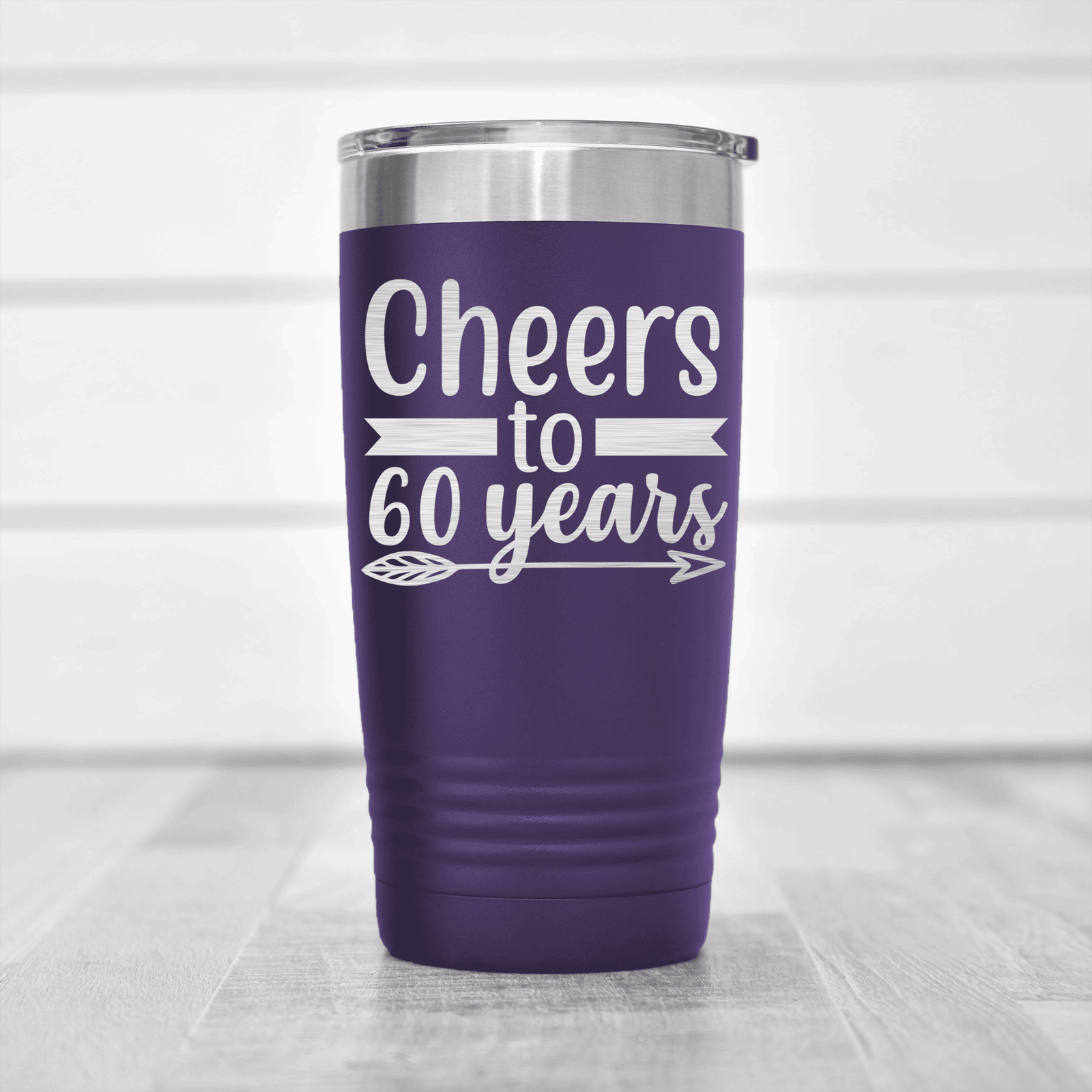 Purple birthday tumbler Cheers To Sixty Arrow